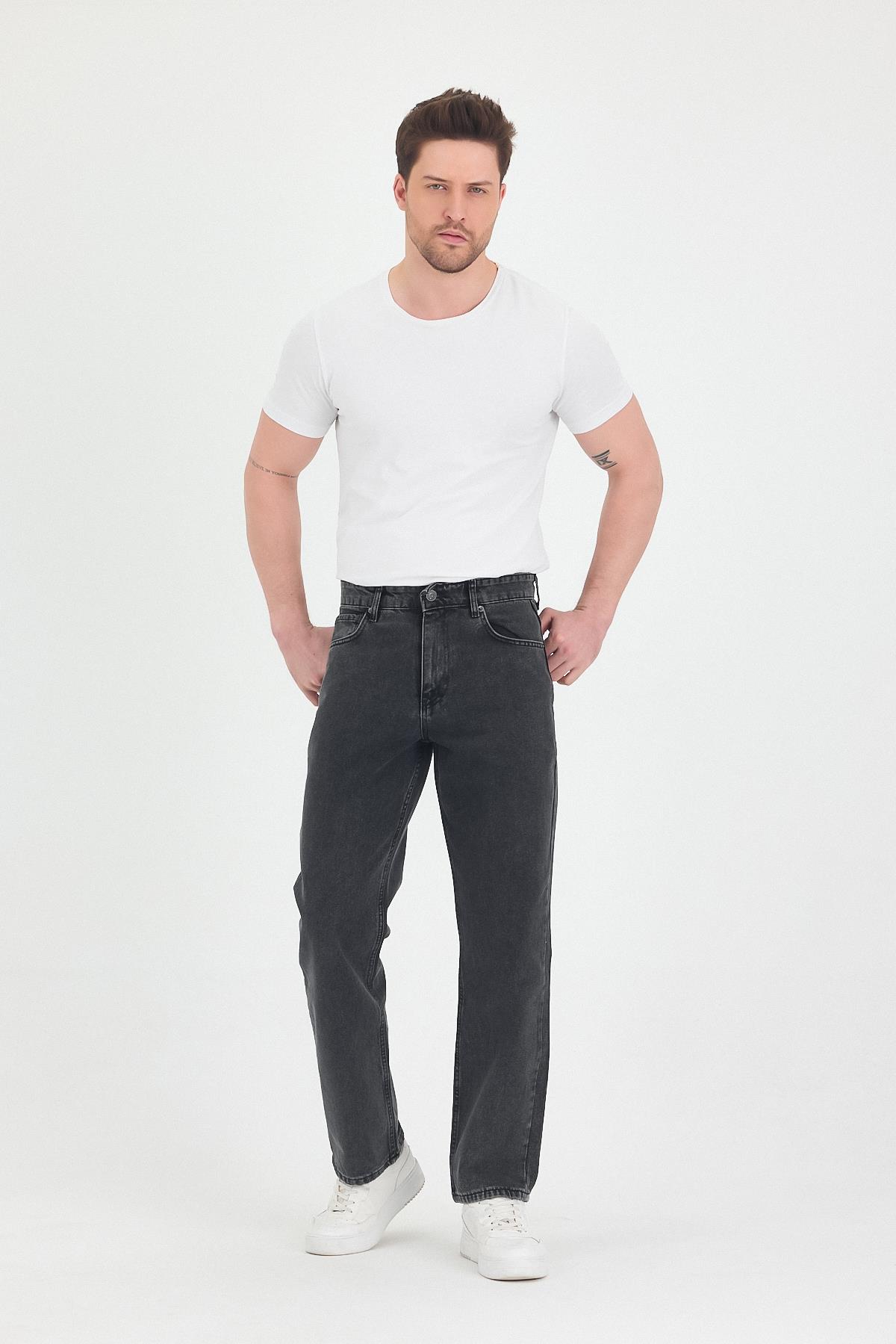 Erkek Baggy Fit Kot Pantolon Füme