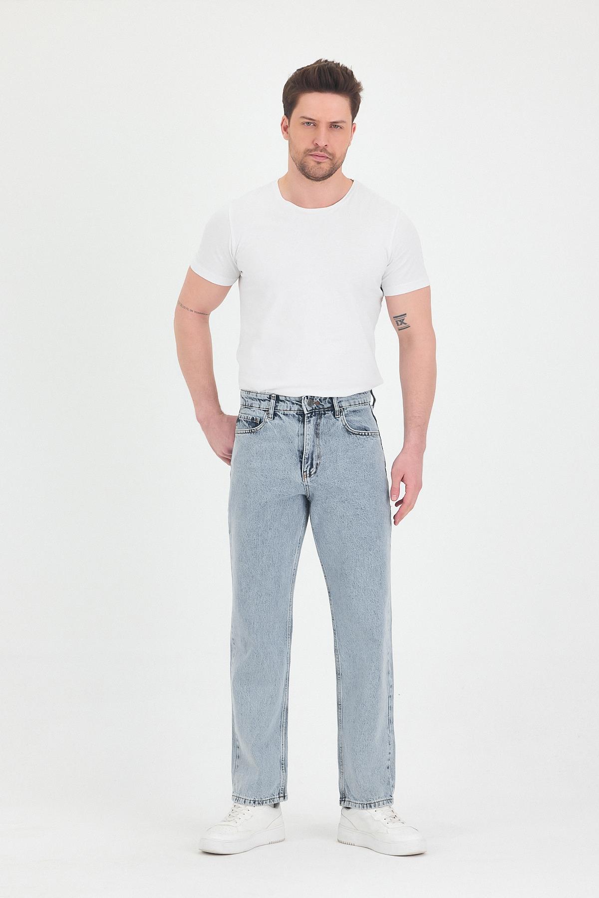 Erkek Baggy Fit Kot Pantolon Kar Yıkama