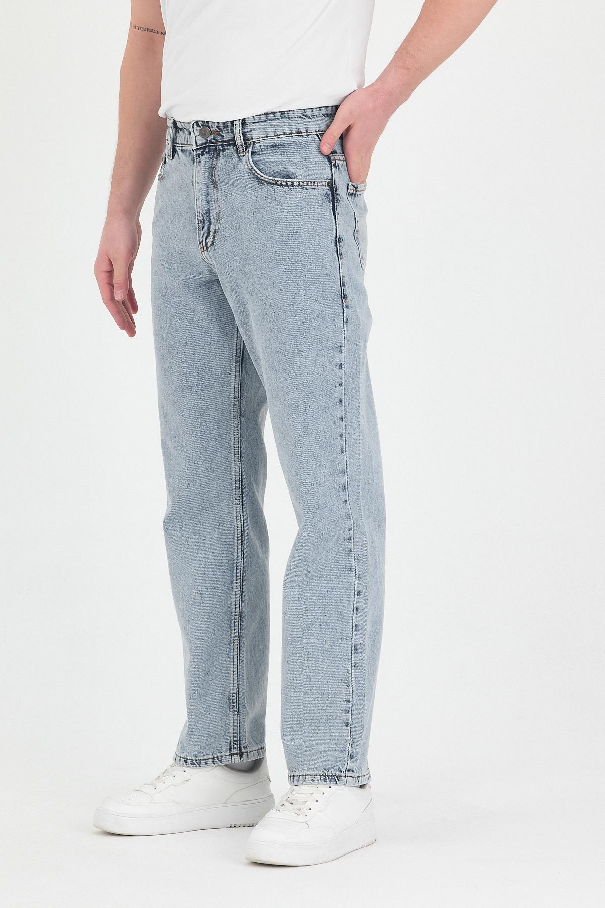 Erkek Baggy Fit Kot Pantolon Kar Yıkama