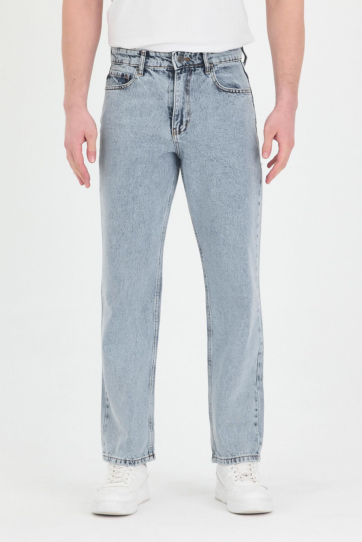 Erkek Baggy Fit Kot Pantolon Kar Yıkama