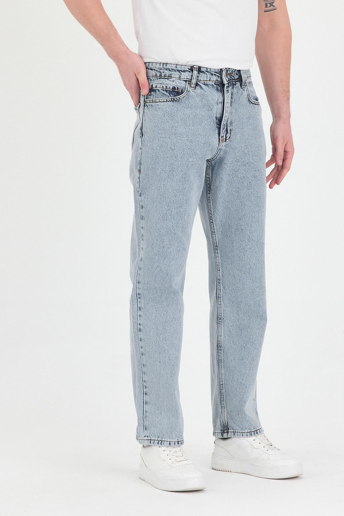 Erkek Baggy Fit Kot Pantolon Kar Yıkama