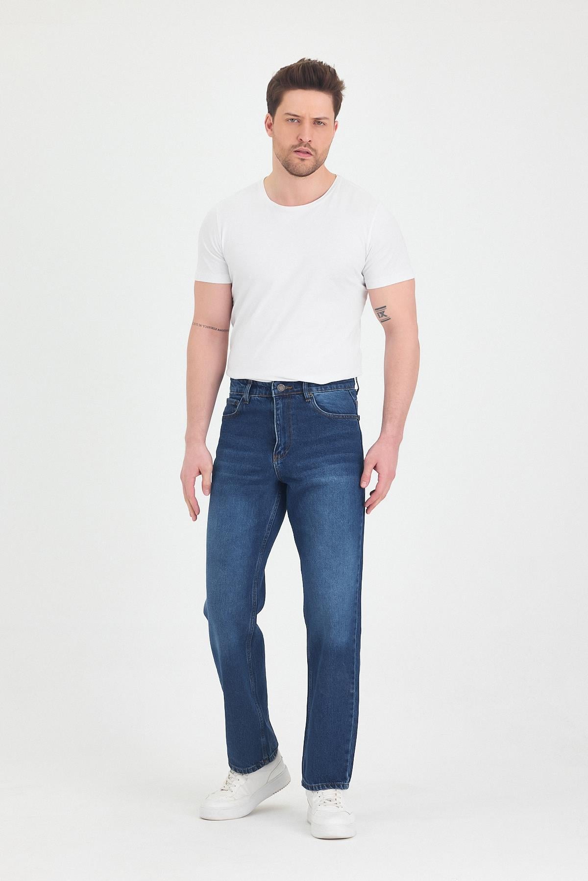Erkek Baggy Fit Kot Pantolon Mavi