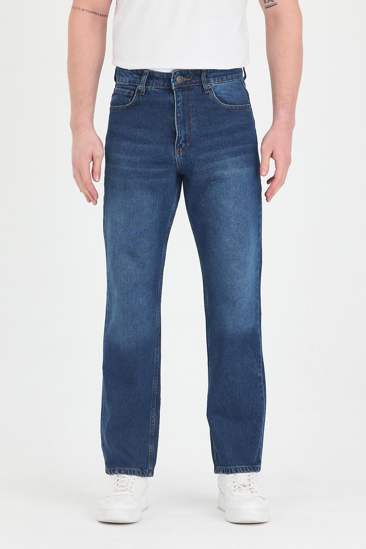 Erkek Baggy Fit Kot Pantolon Mavi