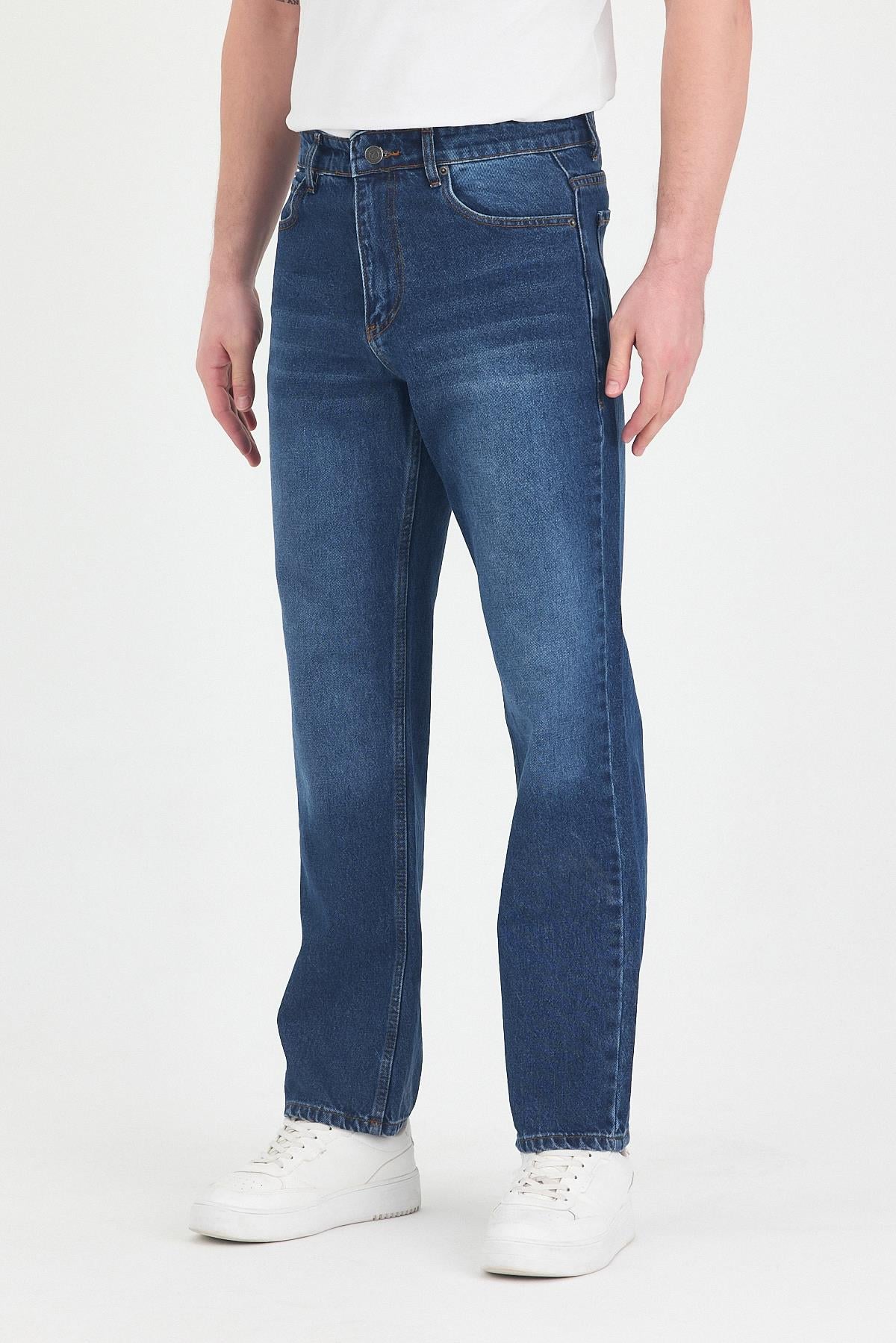 Erkek Baggy Fit Kot Pantolon Mavi