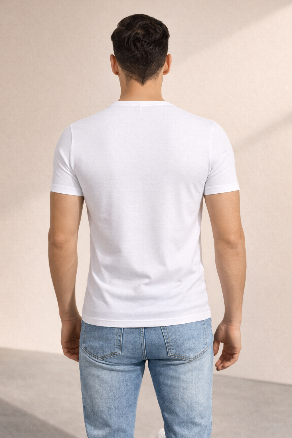 Erkek Beyaz Slim Fit Bisiklet Yaka Basic Tişört %100 Pamuk