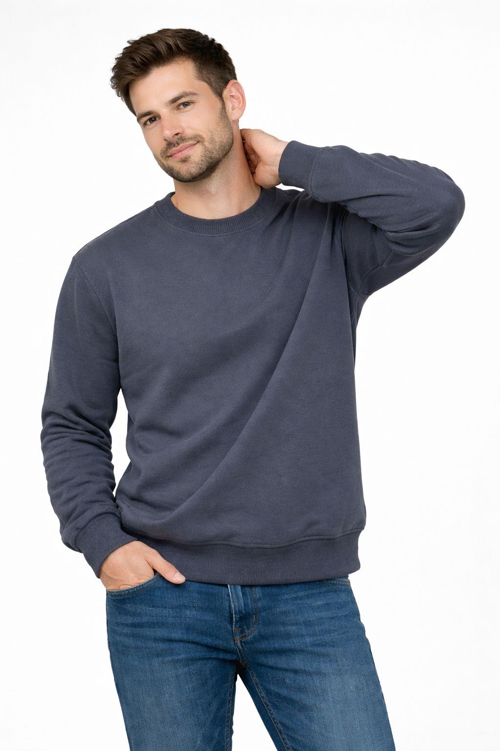 Erkek Bisiklet Yaka Regular Fit 3 İplik Pamuklu Füme Sweatshirt