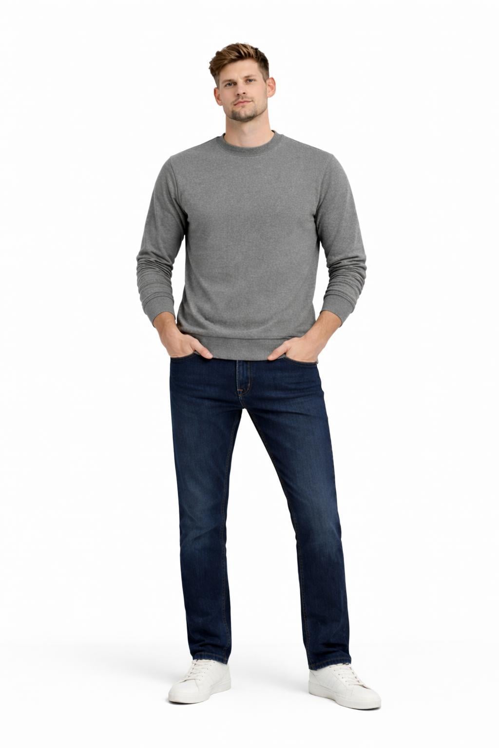 Erkek Bisiklet Yaka Regular Fit 3 İplik Pamuklu Antrasit Sweatshirt