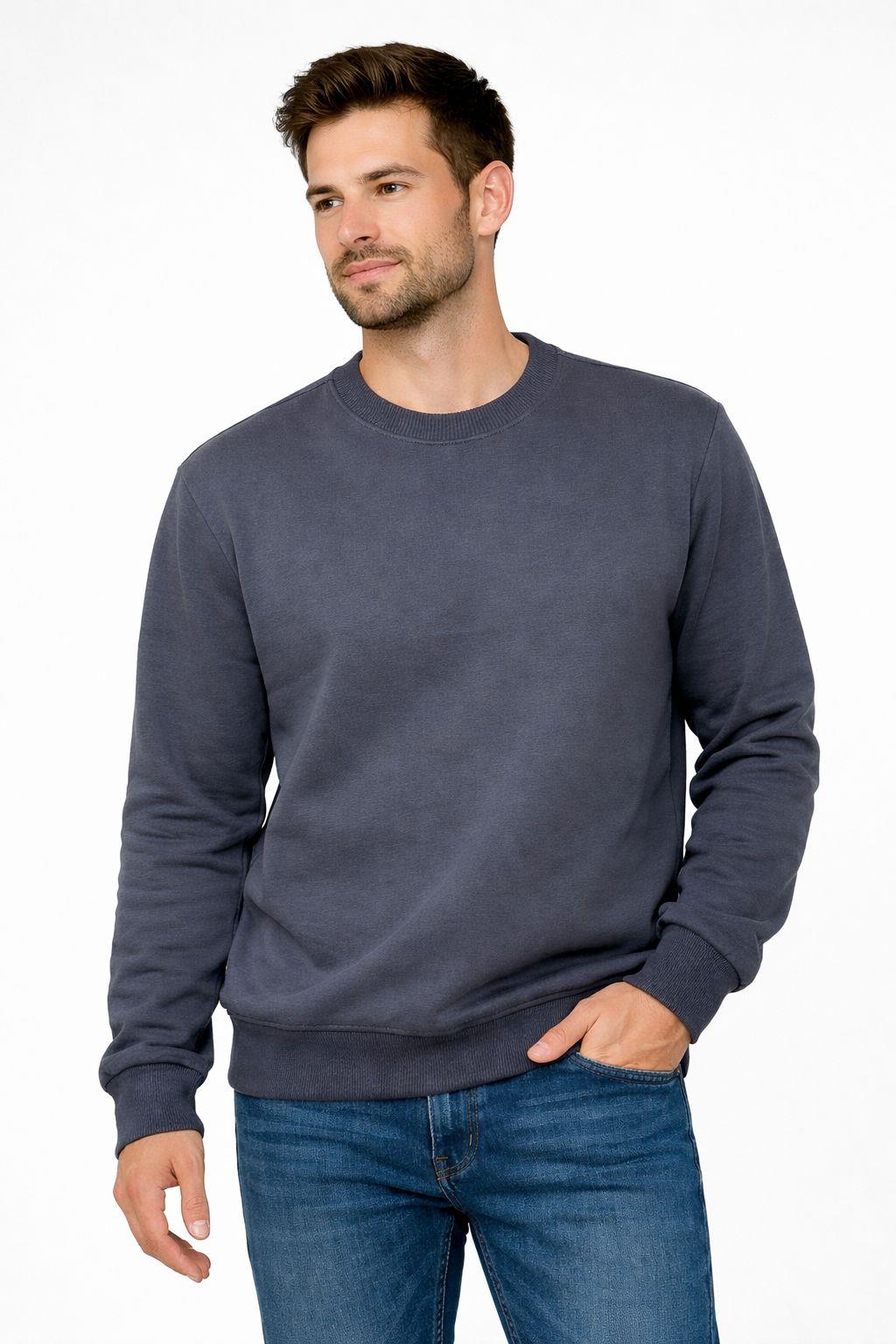 Erkek Bisiklet Yaka Regular Fit 3 İplik Pamuklu Füme Sweatshirt