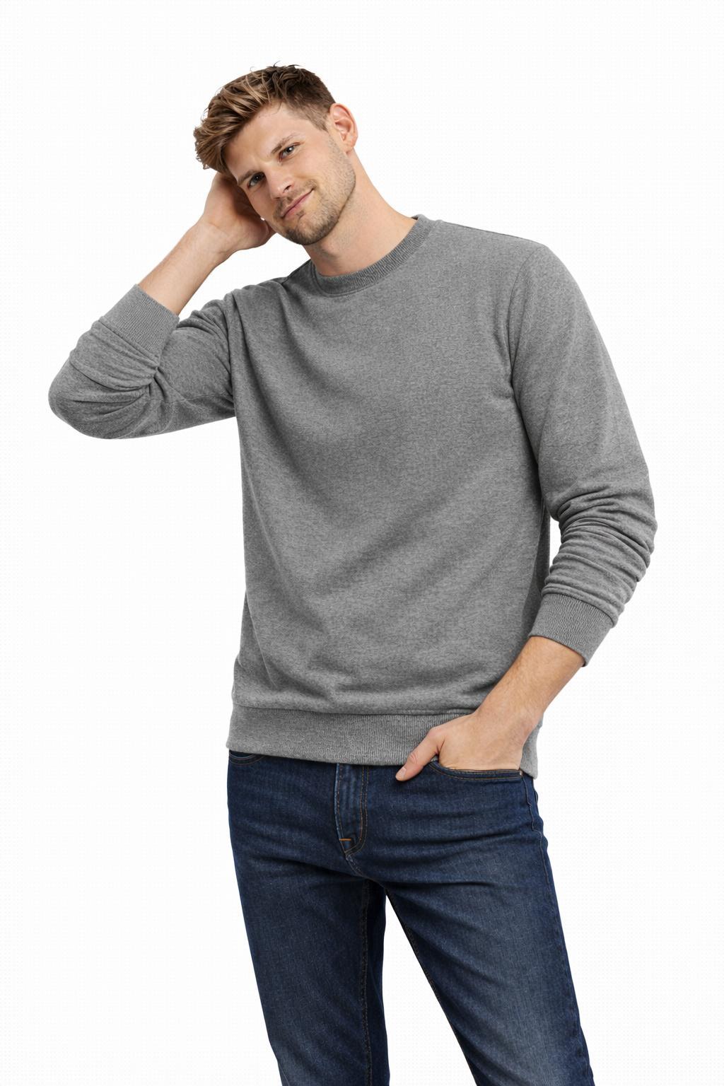 Erkek Bisiklet Yaka Regular Fit 3 İplik Pamuklu Antrasit Sweatshirt