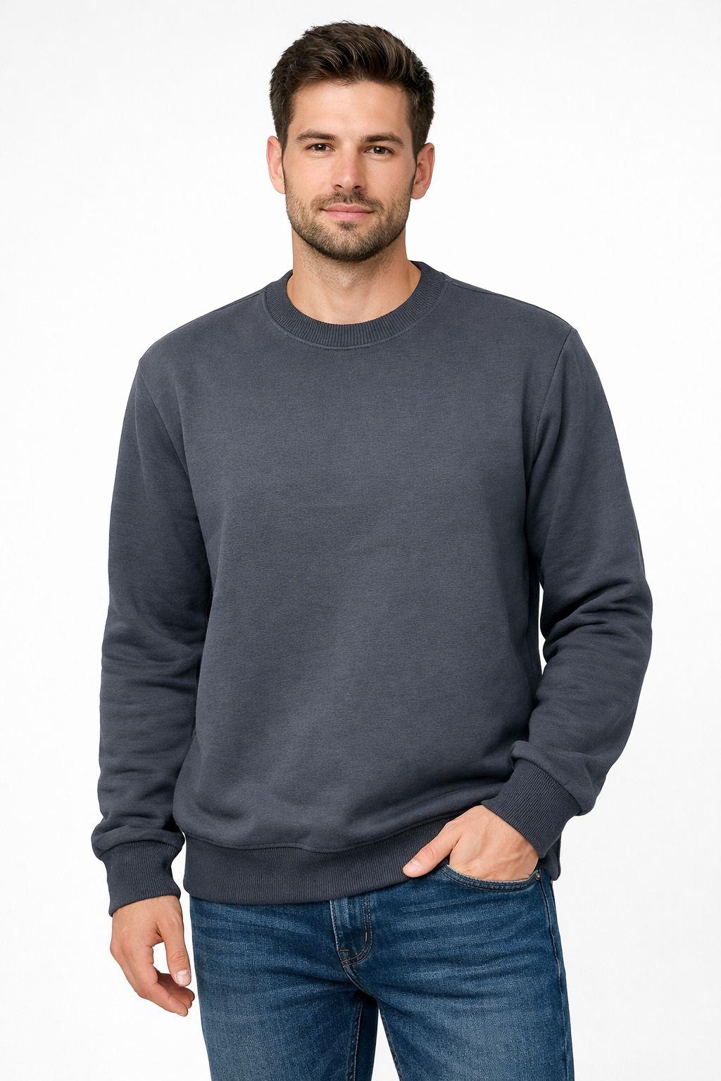 Erkek Bisiklet Yaka Regular Fit 3 İplik Pamuklu Füme Sweatshirt