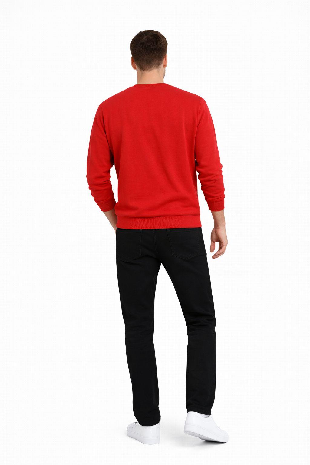 Erkek Bisiklet Yaka Regular Fit 3 İplik Pamuklu Kırmızı Sweatshirt