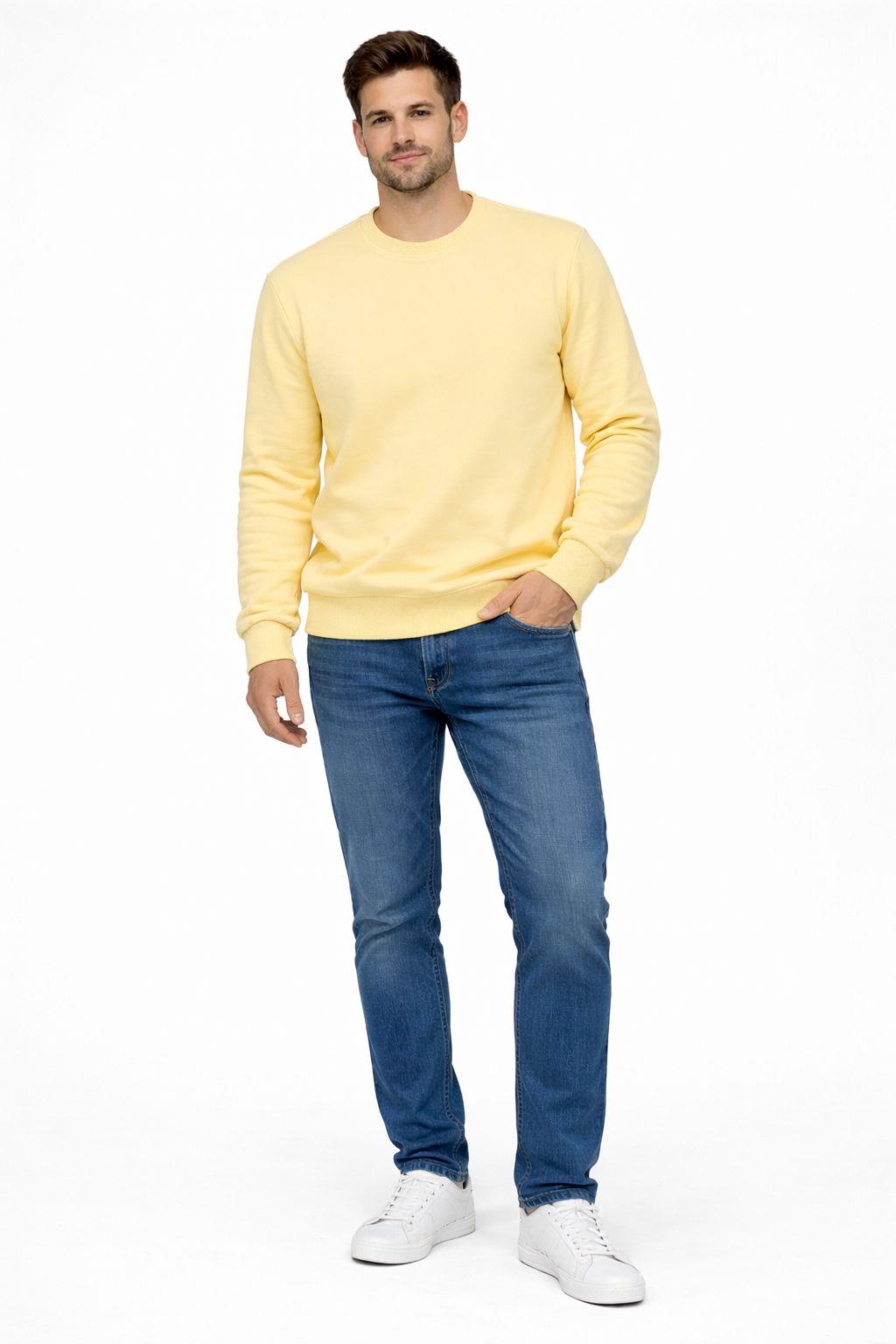Erkek Bisiklet Yaka Regular Fit 3 İplik Pamuklu Sarı Sweatshirt