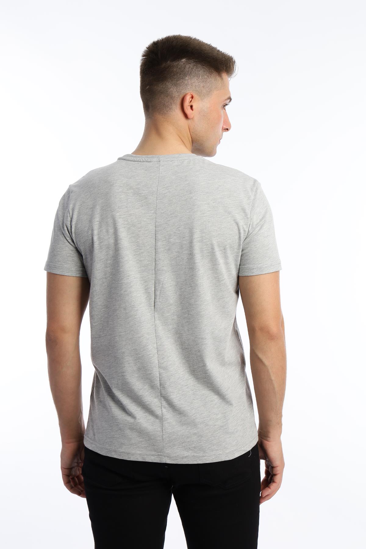 Erkek Bisiklet Yaka Regular Fit Basic Tişört Gri Melanj