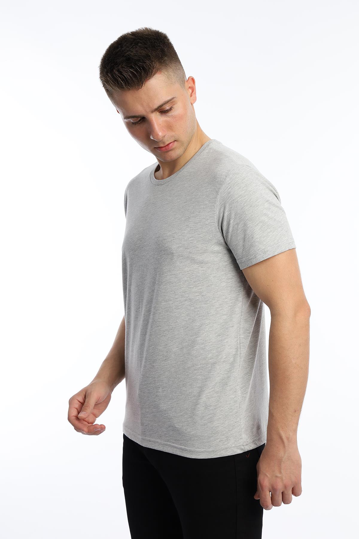 Erkek Bisiklet Yaka Regular Fit Basic Tişört Gri Melanj