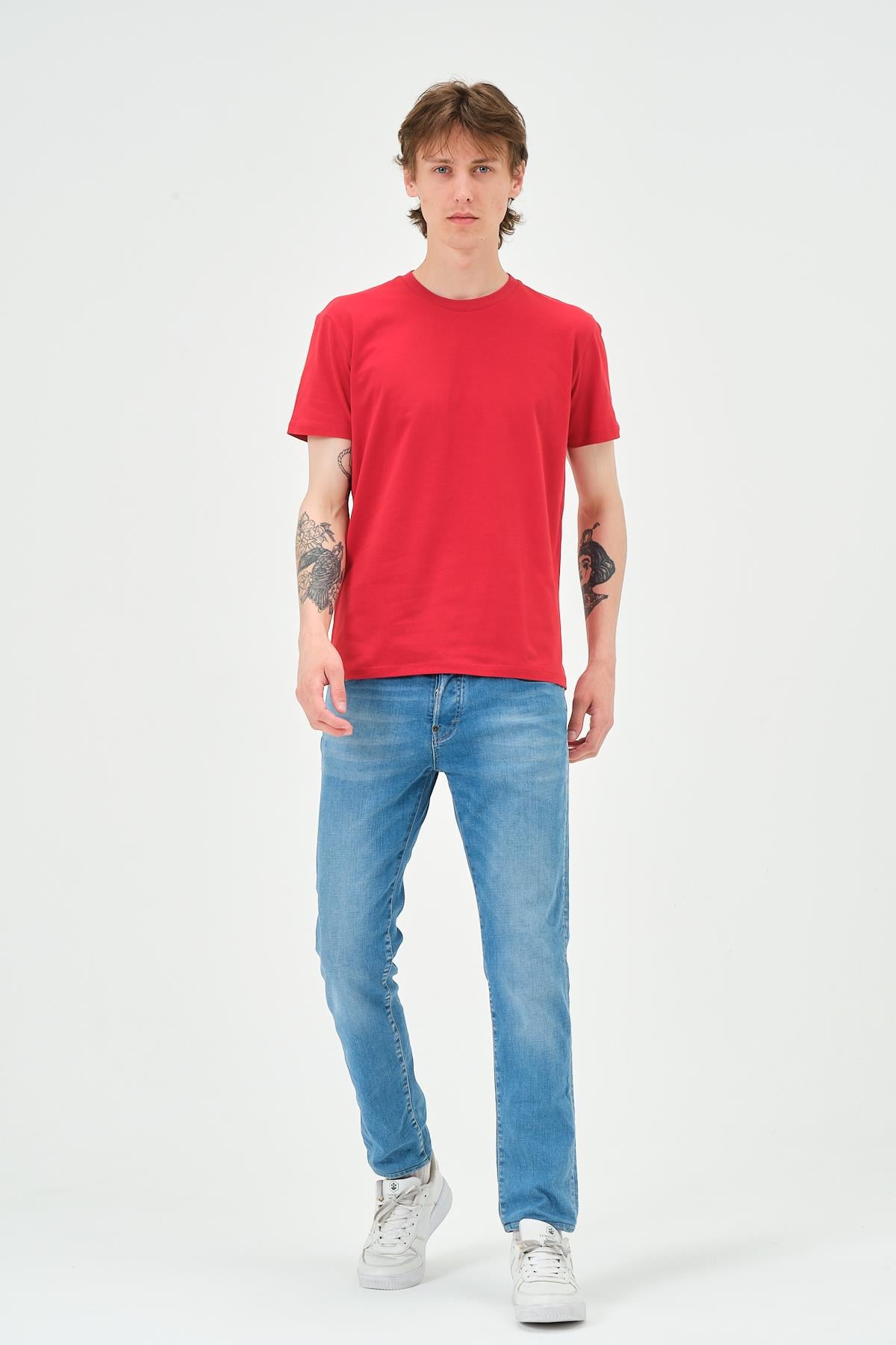 Erkek Bisiklet Yaka Regular Kalıp T-shirt Kırmızı