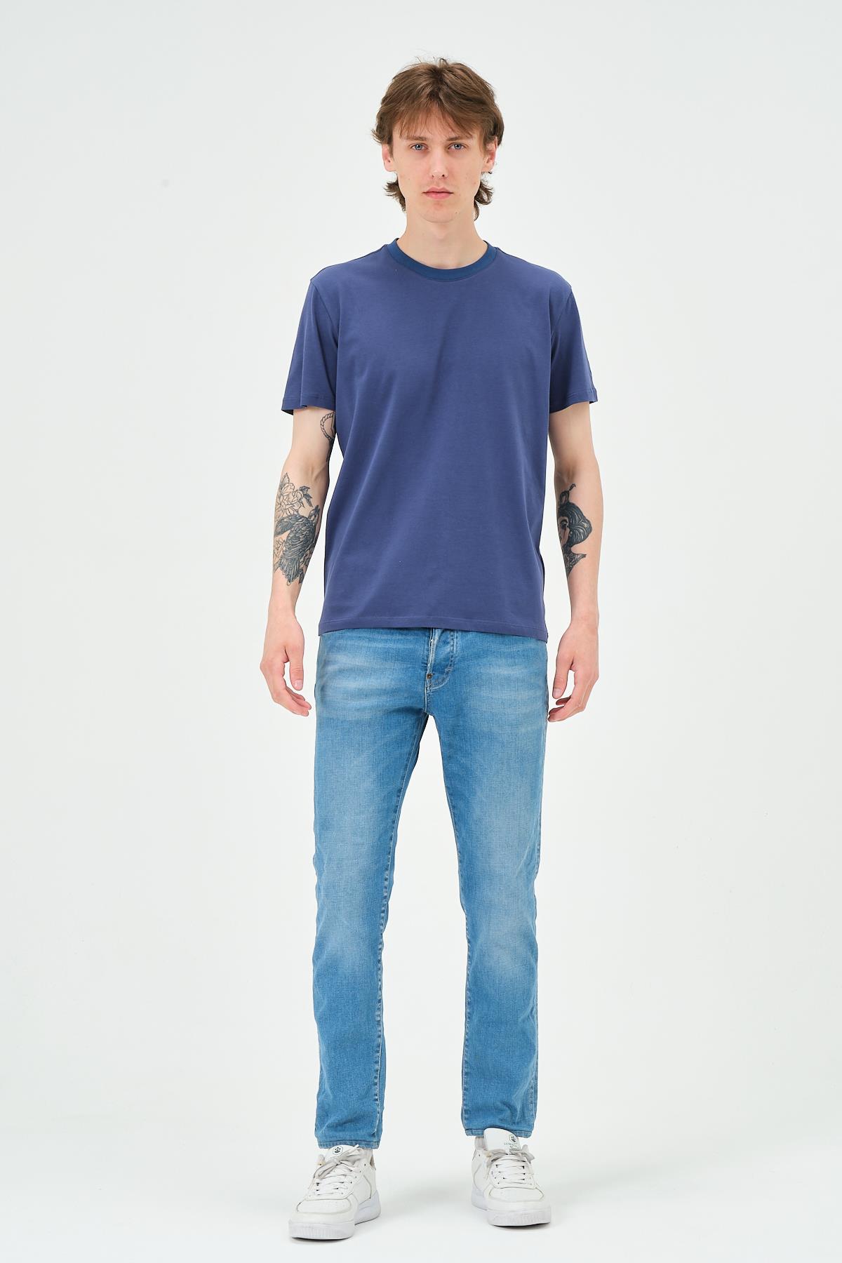 Erkek Bisiklet Yaka Regular Kalıp T-shirt  İndigo