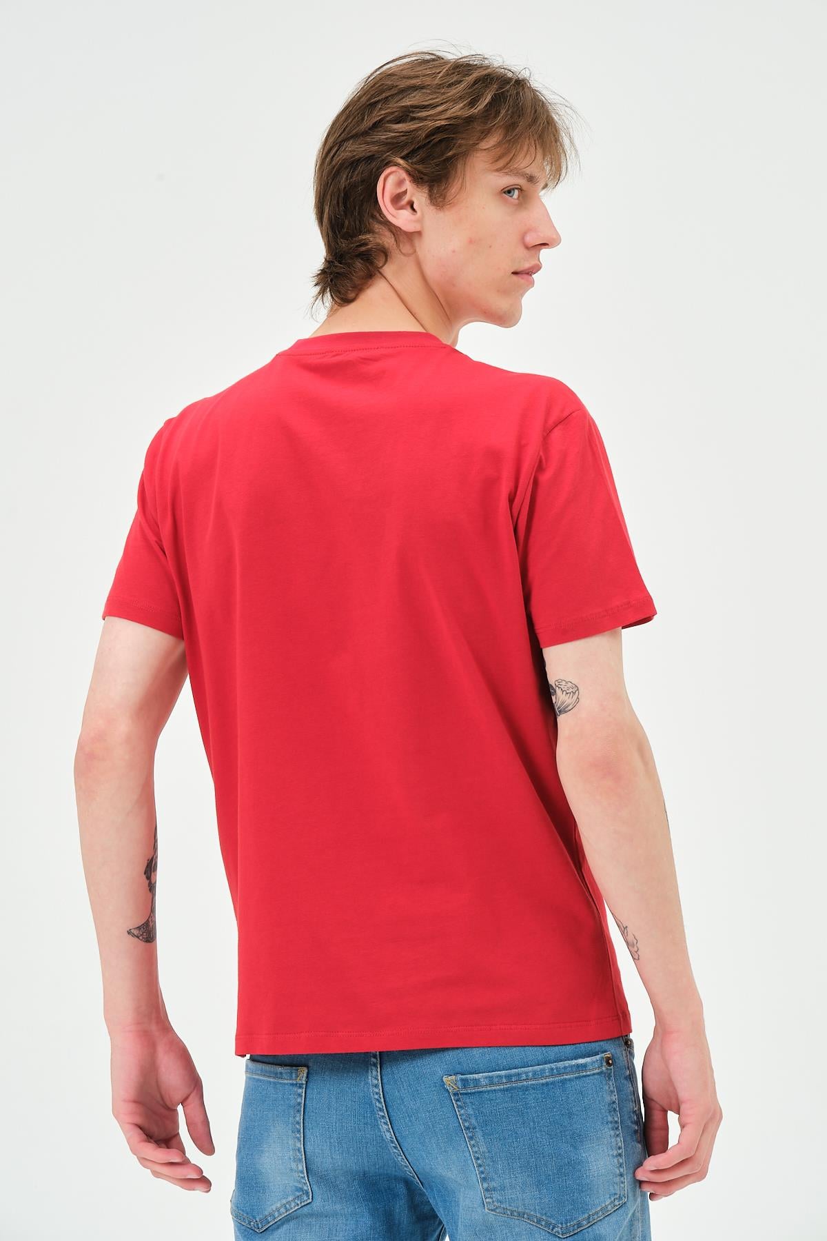 Erkek Bisiklet Yaka Regular Kalıp T-shirt Kırmızı