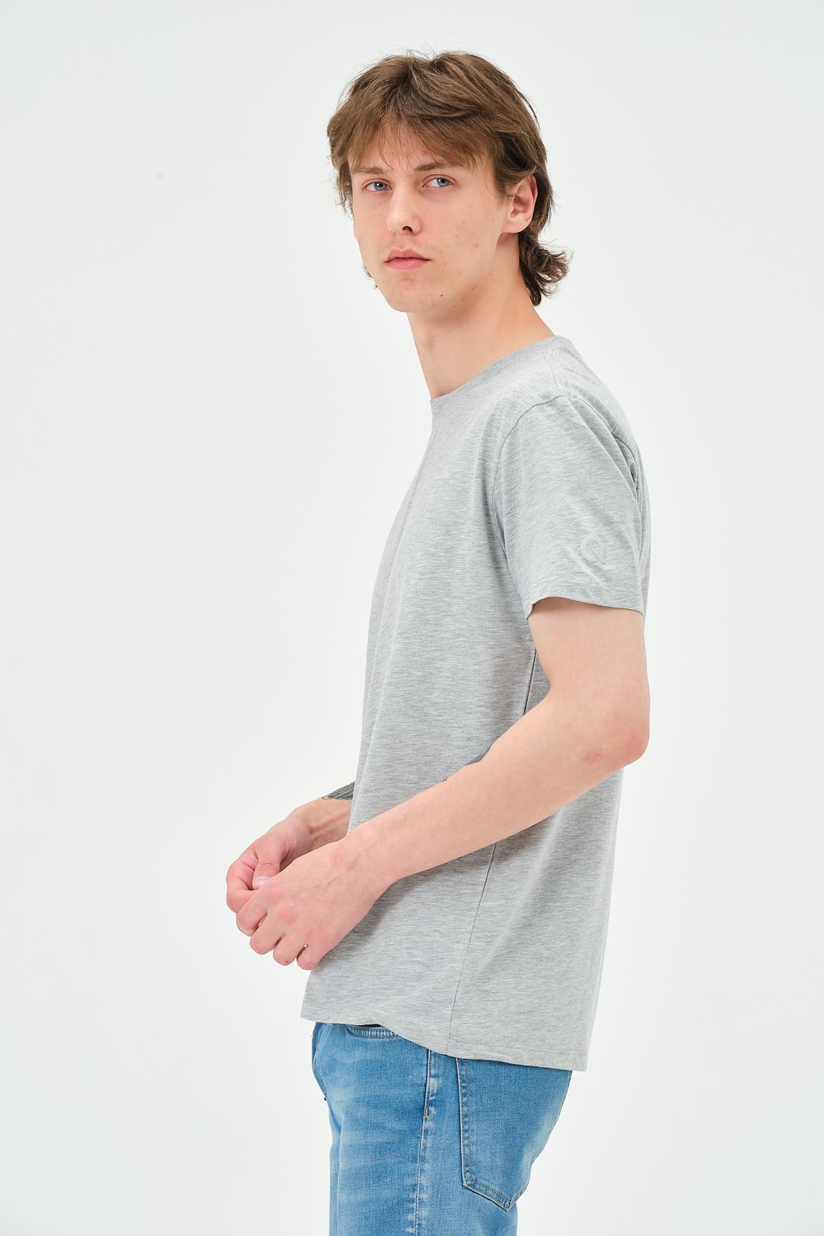 Erkek Bisiklet Yaka Regular Kalıp T-shirt Gri Melanj