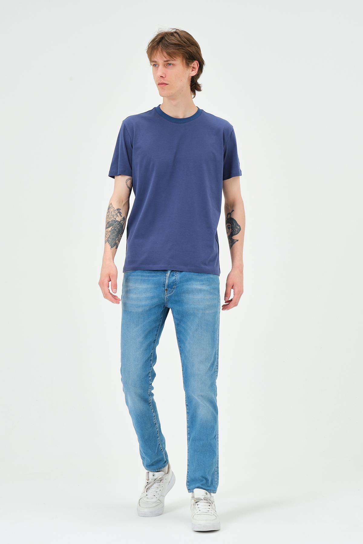 Erkek Bisiklet Yaka Regular Kalıp T-shirt  İndigo