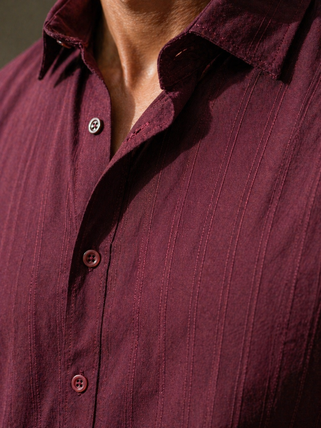 Erkek Bordo Dokulu Çizgili Regular Fit Gömlek