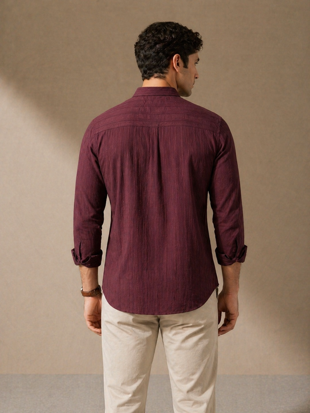 Erkek Bordo Dokulu Çizgili Regular Fit Gömlek