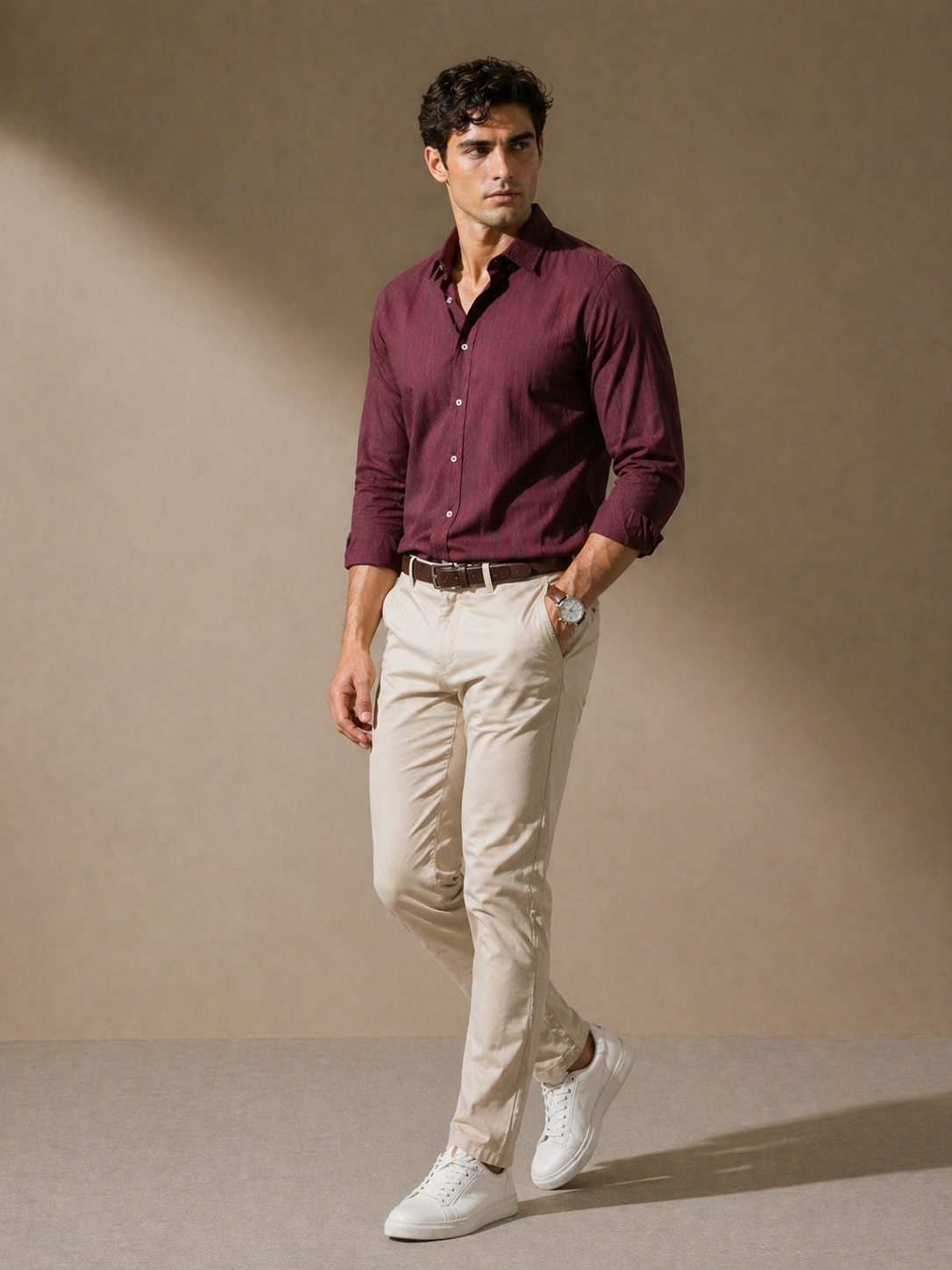 Erkek Bordo Dokulu Çizgili Regular Fit Gömlek