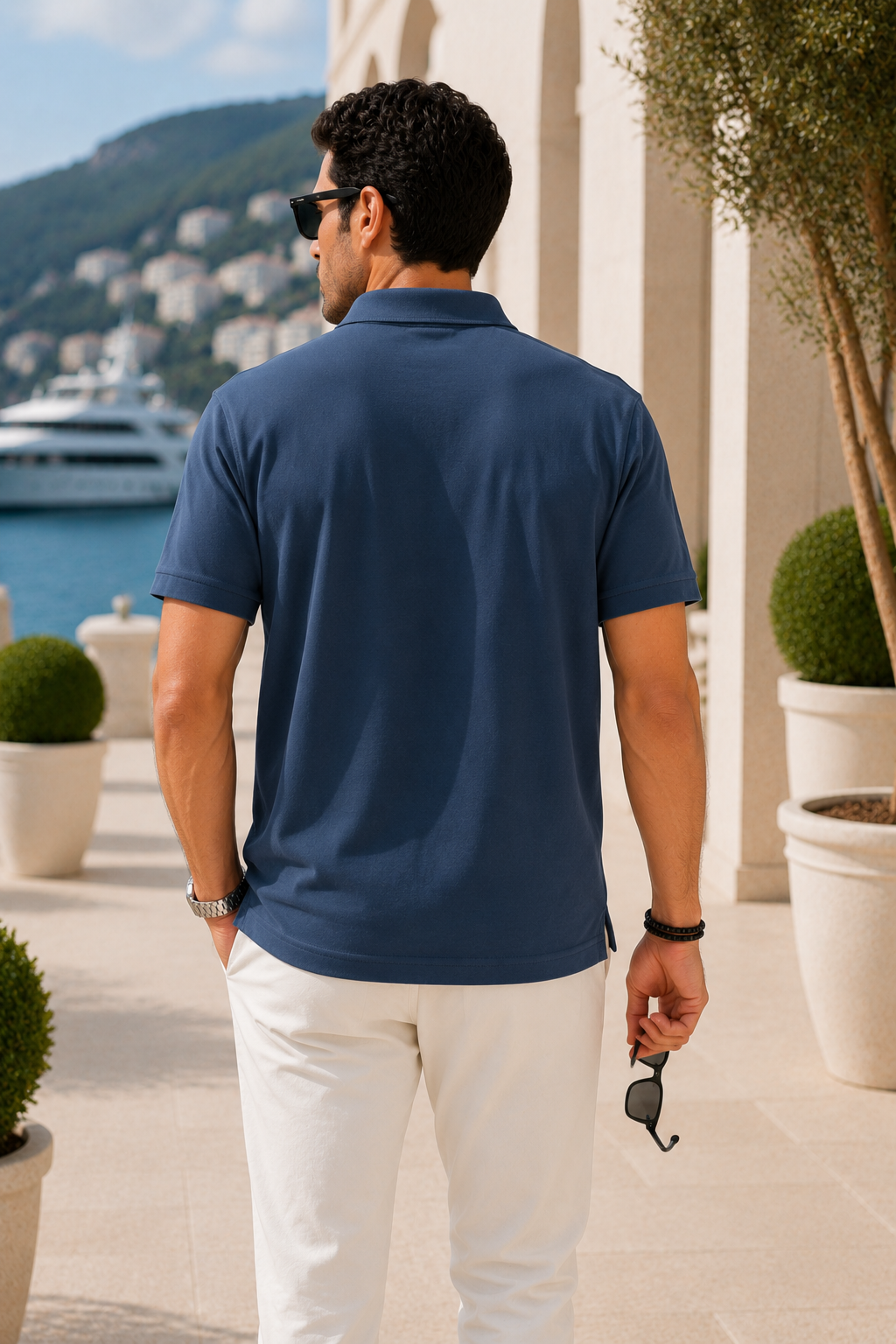 Erkek Duman Mavisi Polo Yaka Nakışlı Pike T-Shirt