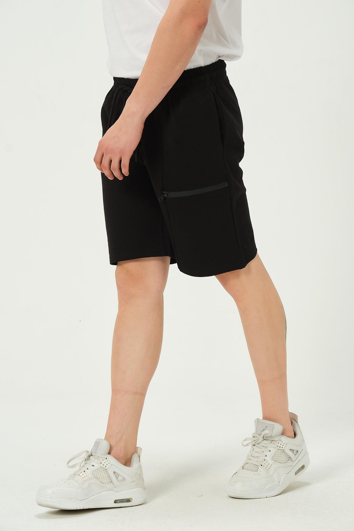 Erkek Fermuar Detaylı Şort Siyah