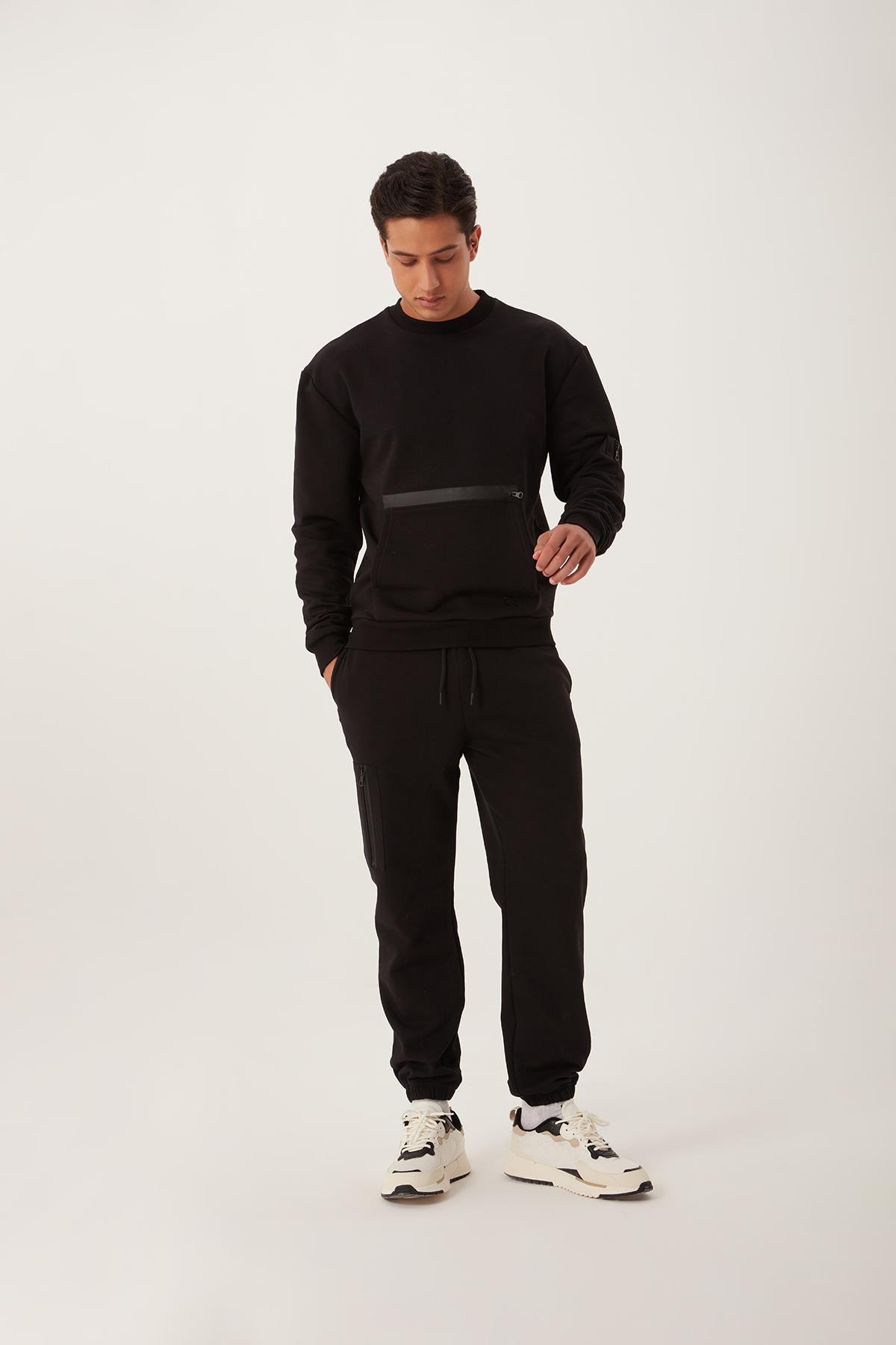Erkek Fermuar Detaylı Sweatshirt Siyah