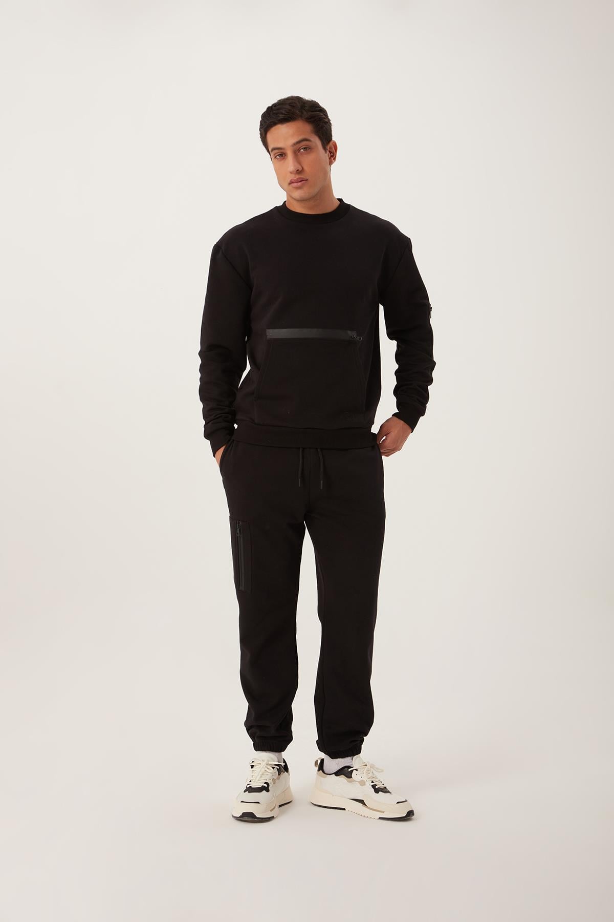 Erkek Fermuar Detaylı Sweatshirt Siyah