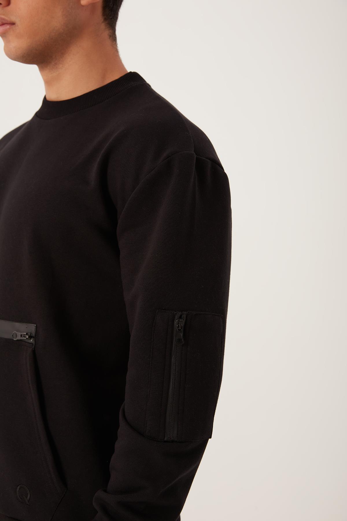 Erkek Fermuar Detaylı Sweatshirt Siyah