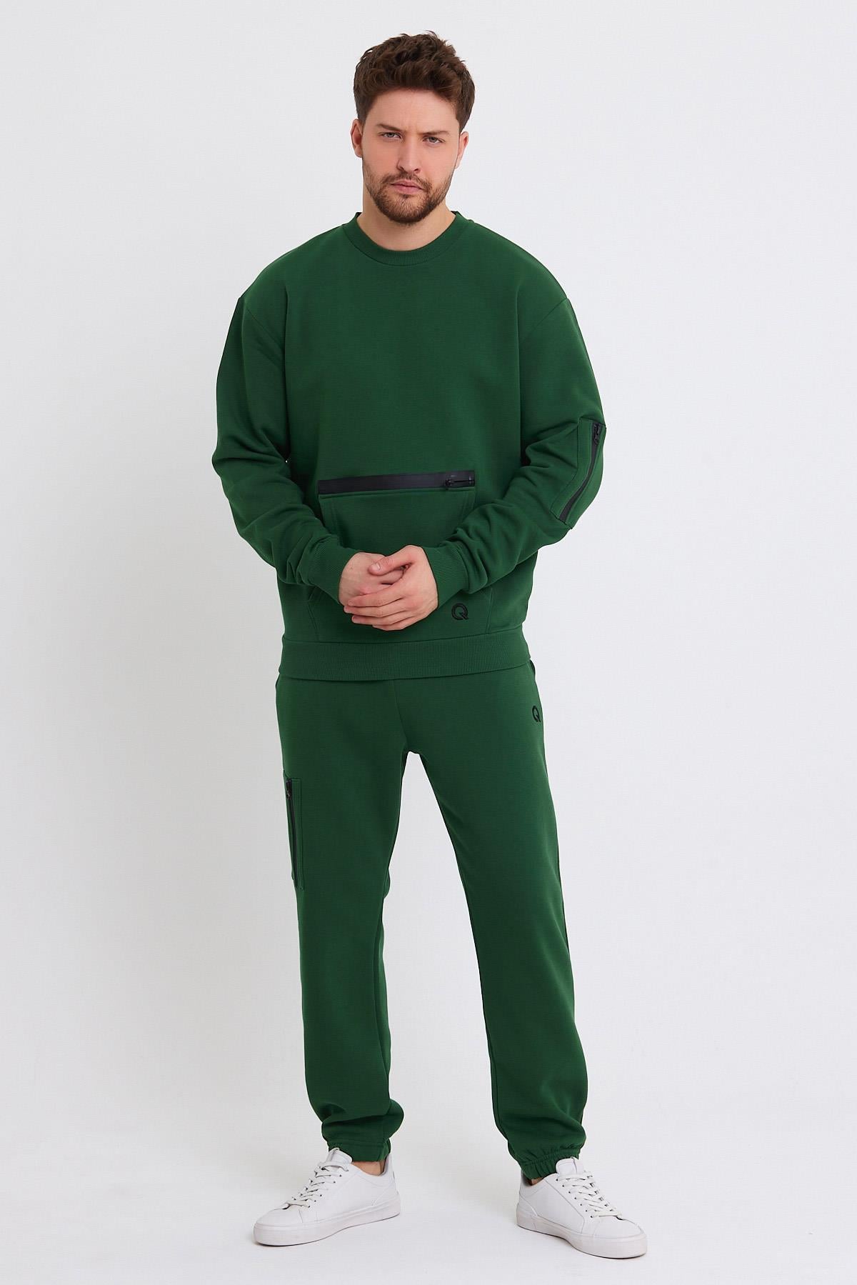 Erkek Fermuar Detaylı Sweatshirt Yeşil