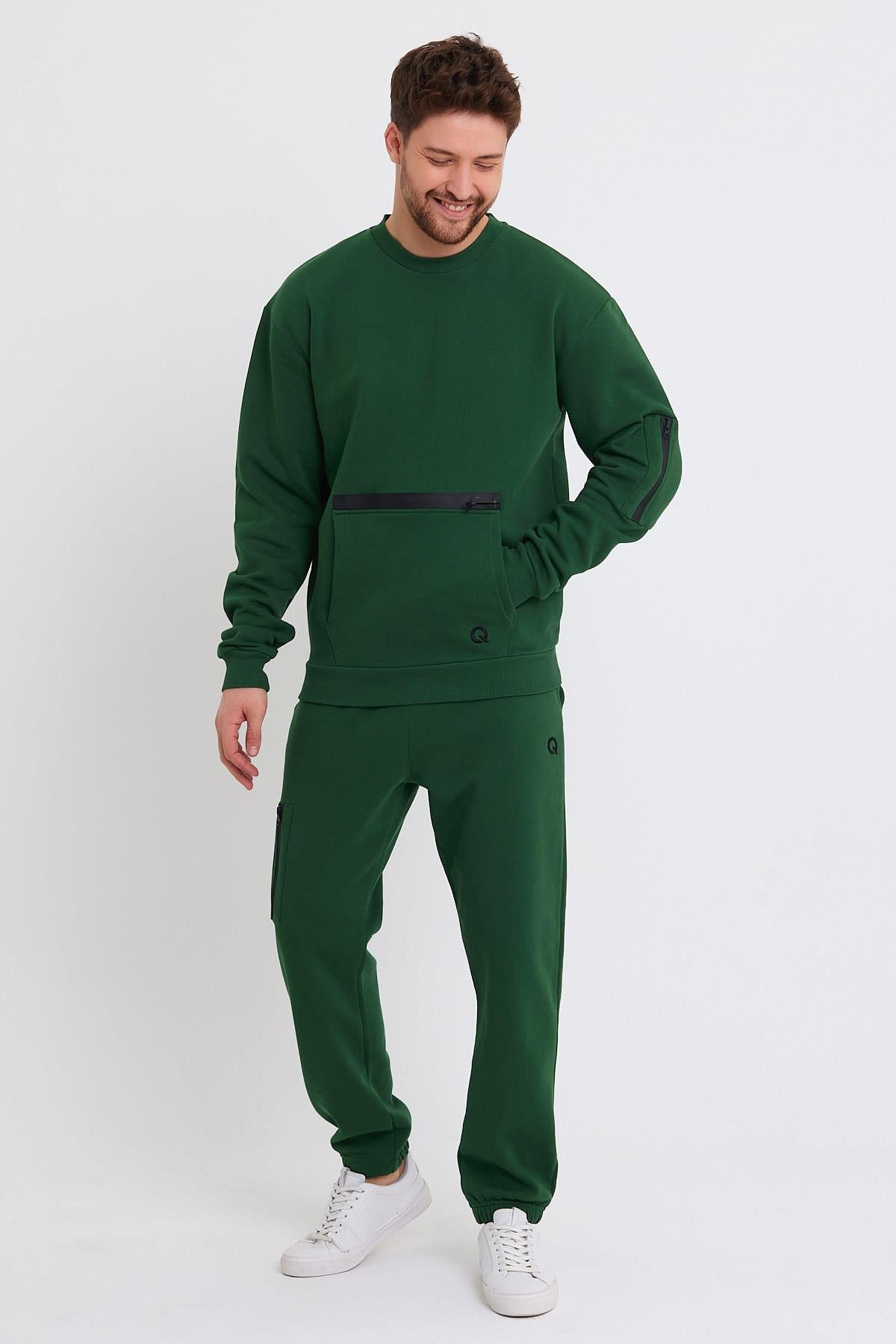 Erkek Fermuar Detaylı Sweatshirt Yeşil