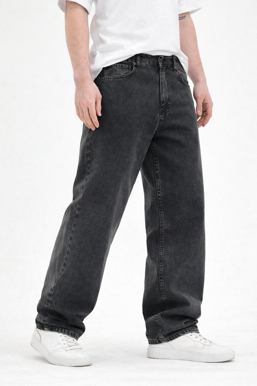 Erkek Füme Yıkamalı Baggy Fit Kot Pantolon