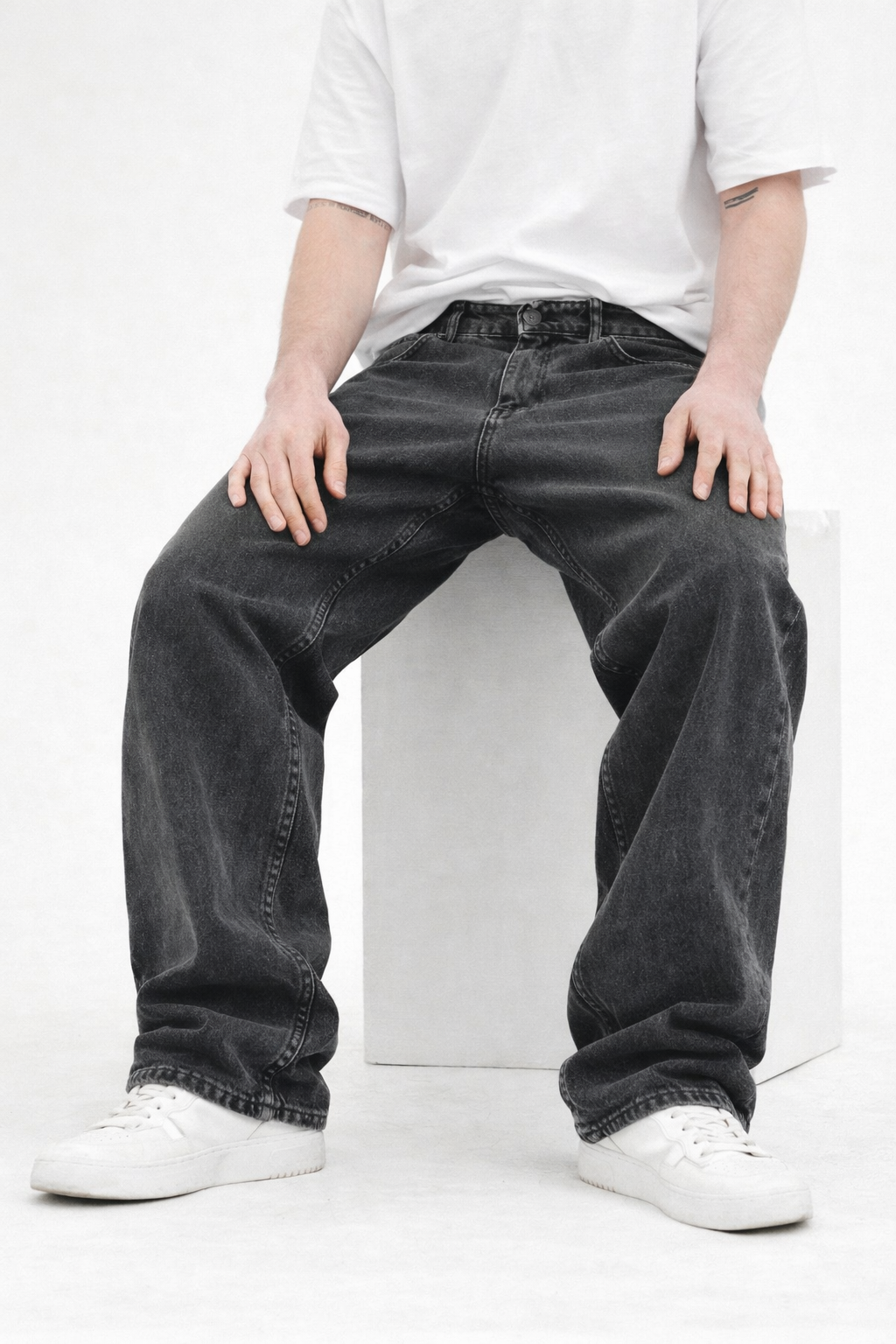 Erkek Füme Yıkamalı Baggy Fit Kot Pantolon