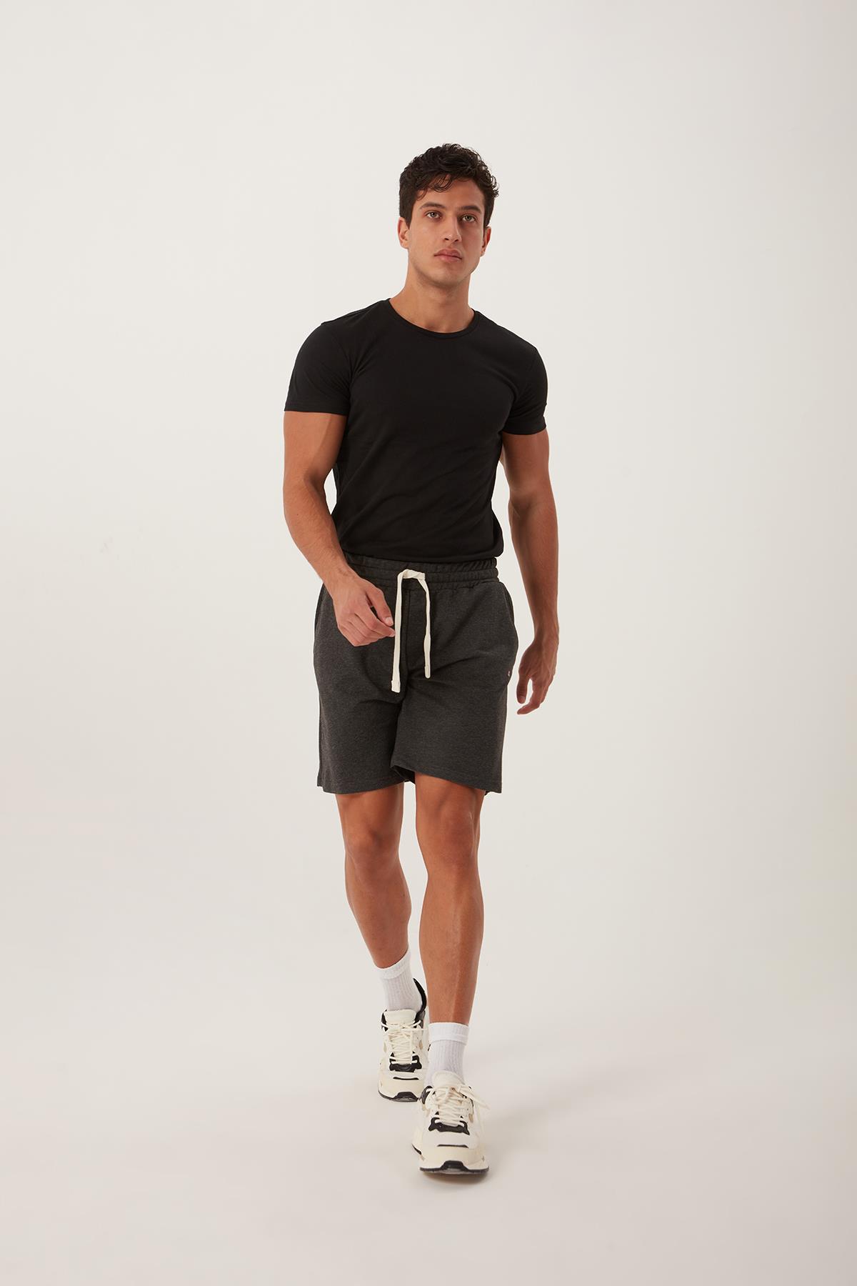 Erkek Antrasit Basic Lastikli Bağcıklı Regular Fit Şort