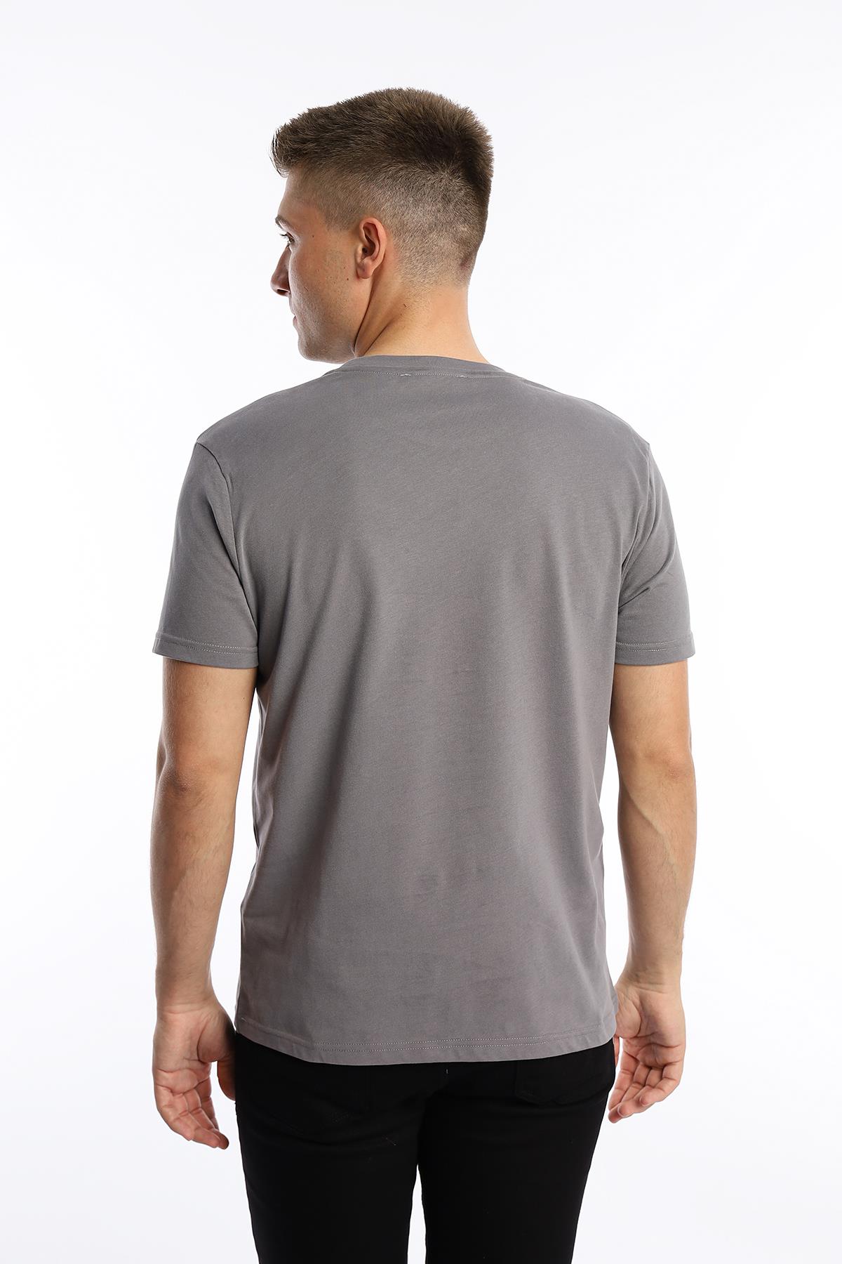 Erkek Golf Nakışlı Regular Fit Basic Tişört Gri
