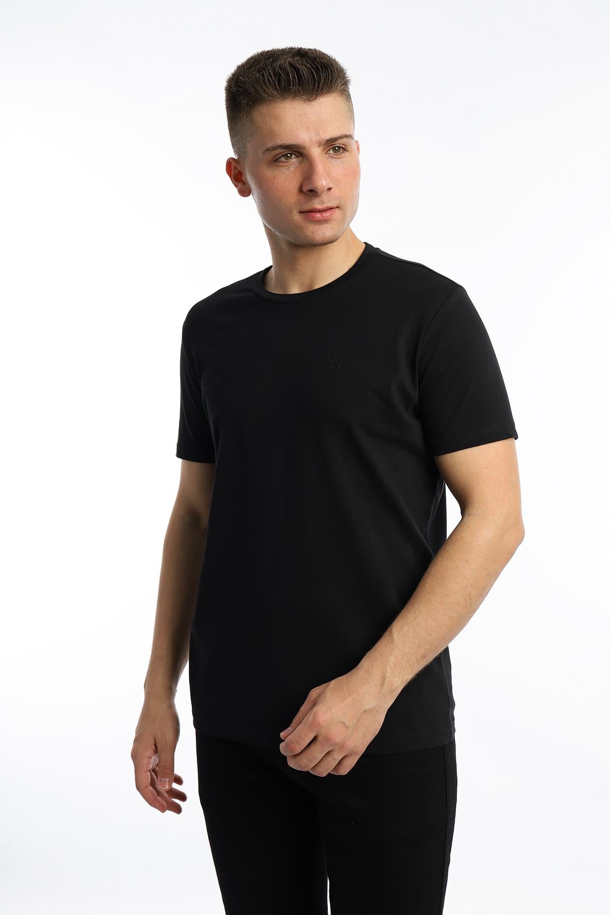 Erkek Golf Nakışlı Regular Fit Basic Tişört Siyah