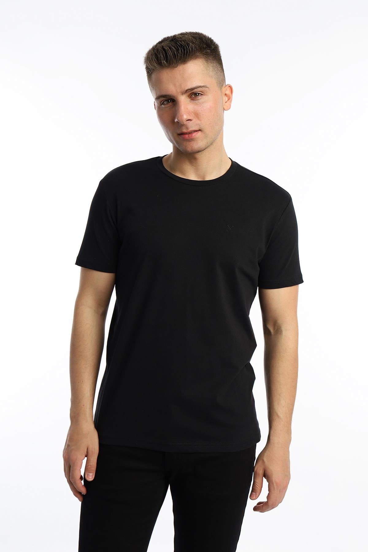 Erkek Golf Nakışlı Regular Fit Basic Tişört Siyah