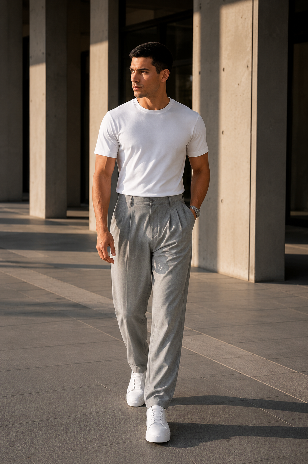 Erkek Gri Baggy Fit Pileli Kumaş Pantolon