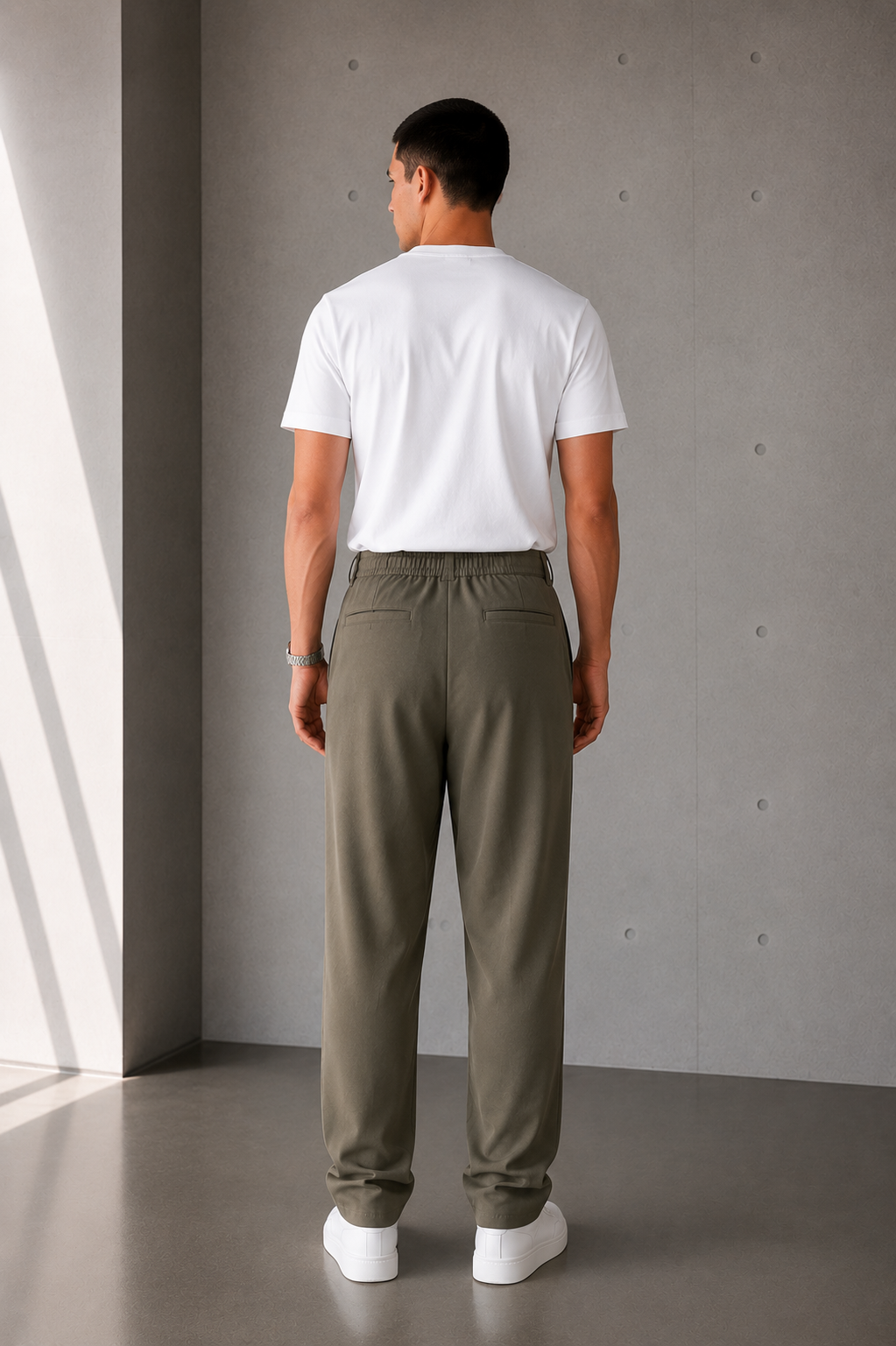 Erkek Haki Baggy Fit Pileli Kumaş Pantolon