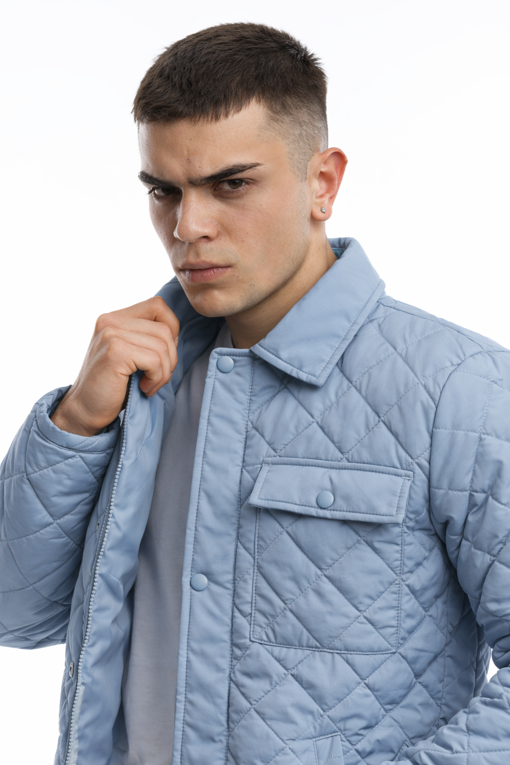 Erkek Kapitone Baklava Desenli Slim Fit Mavi Mont Ceket