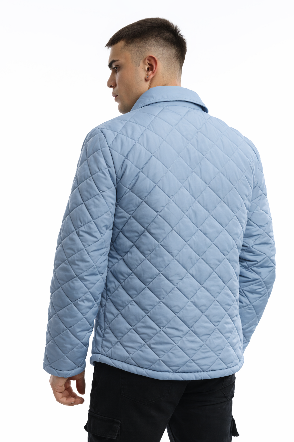Erkek Kapitone Baklava Desenli Slim Fit Mavi Mont Ceket