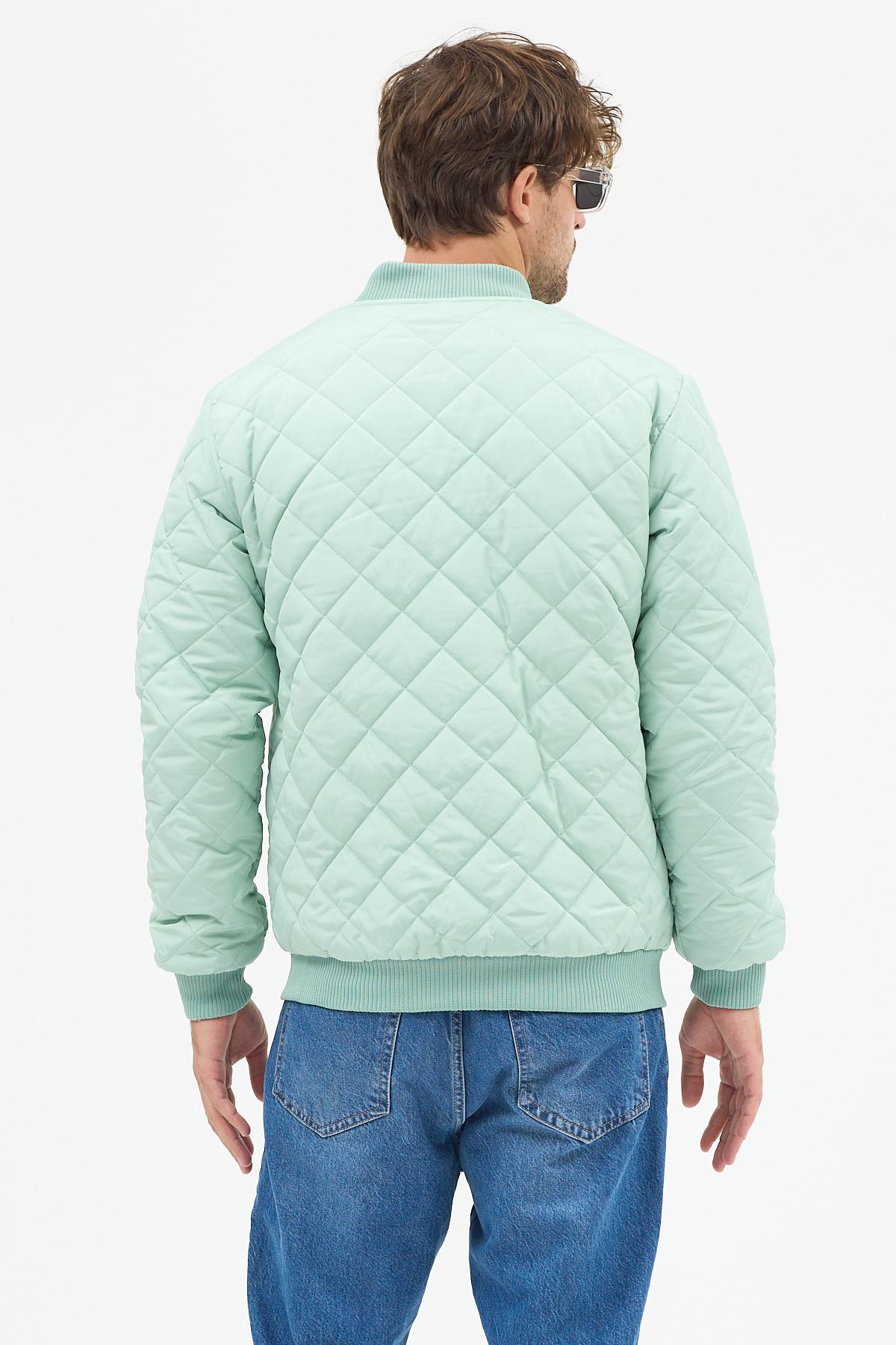 Erkek Kapitone Slim Fit Baklava Desenli Mont Ceket Su Yeşili