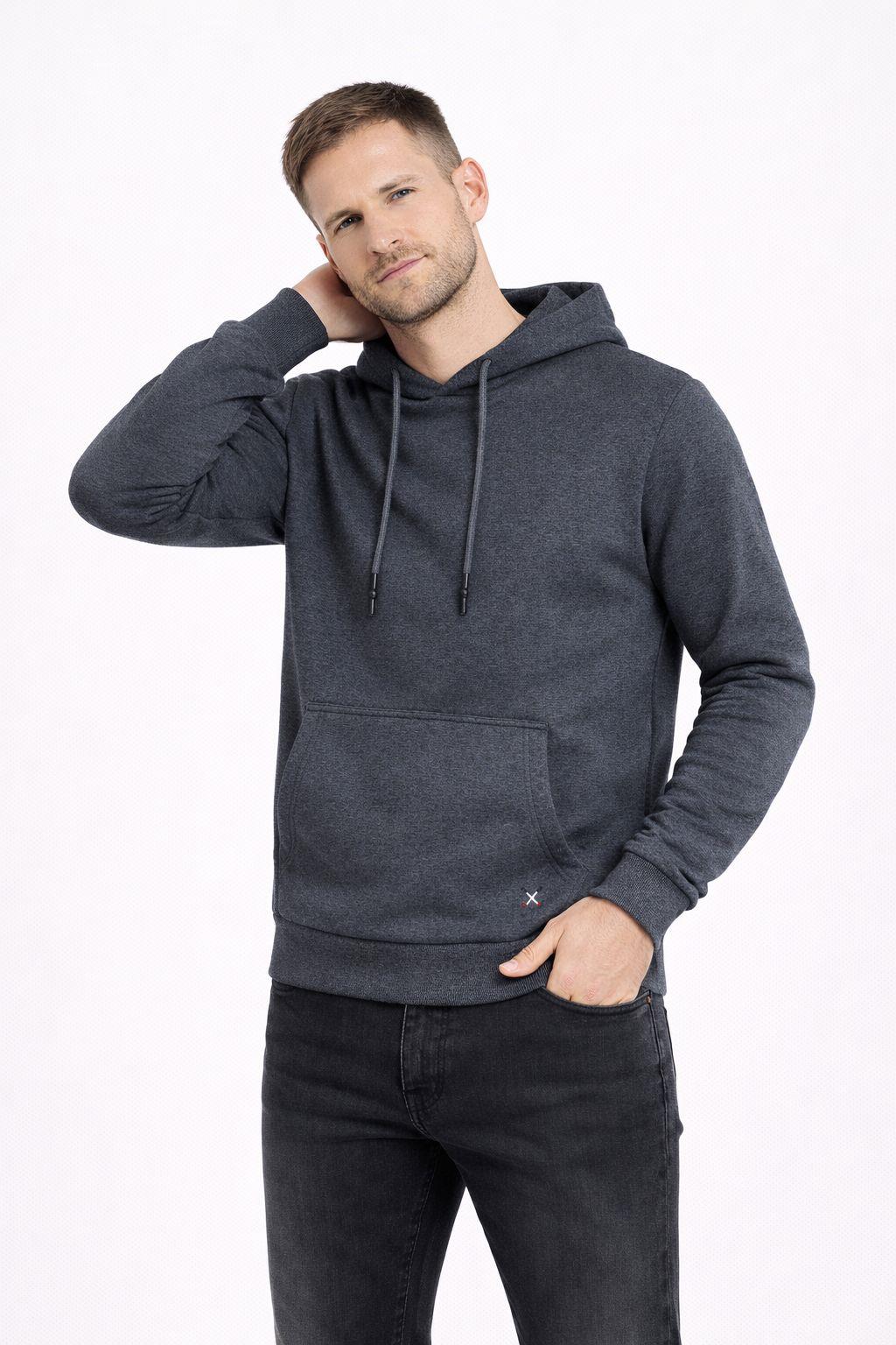 Erkek Kapüşonlu 3 İplik İçi Şardonlu Nakışlı Sweatshirt Antrasit
