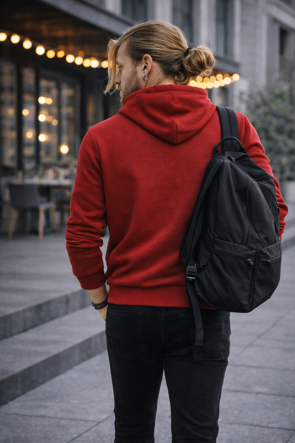 Erkek Kapüşonlu Baskılı Kanguru Cepli 3 İplik Şardonlu Kırmızı Sweatshirt