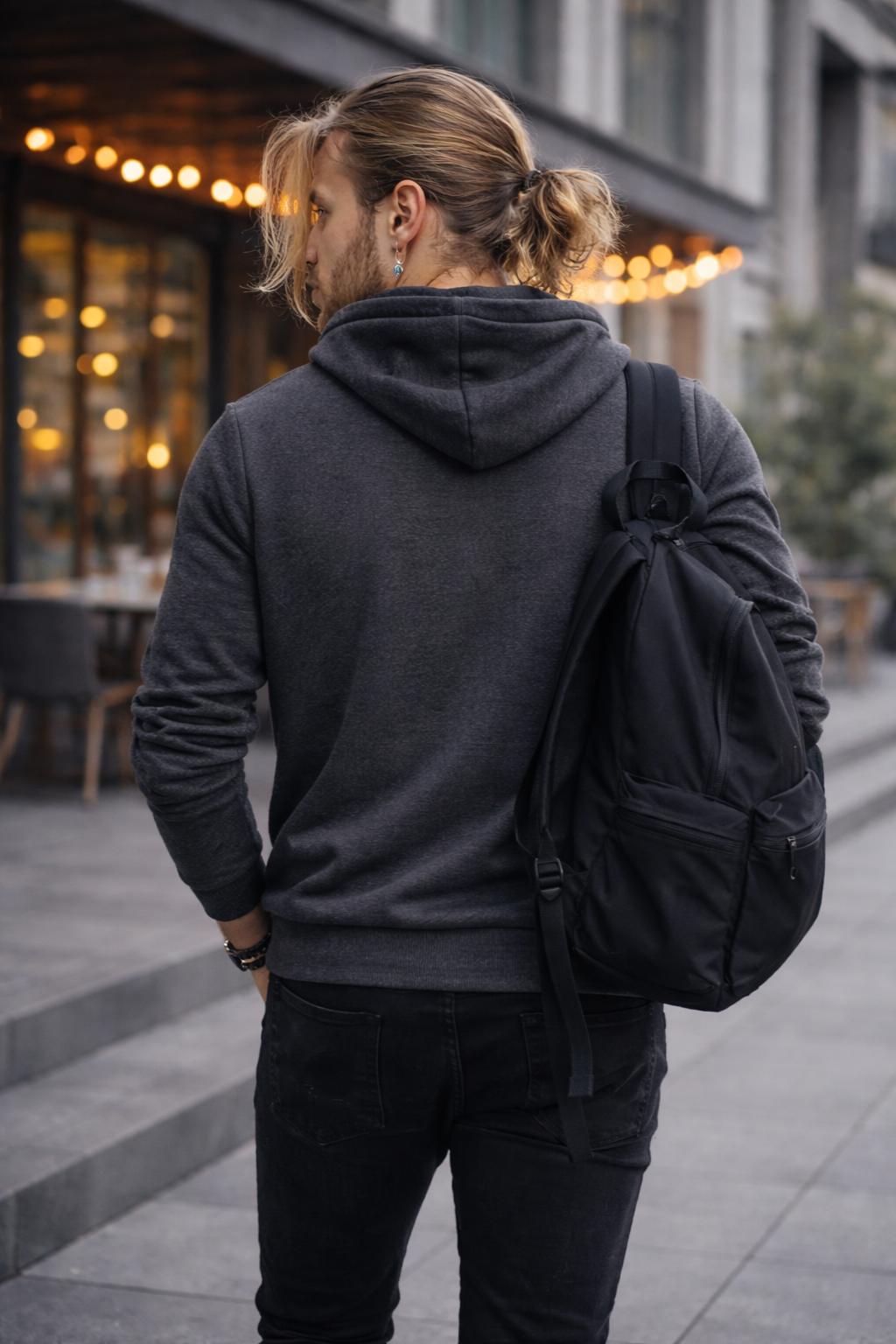 Erkek Kapüşonlu Baskılı Kanguru Cepli 3 İplik Şardonlu Antrasit Sweatshirt
