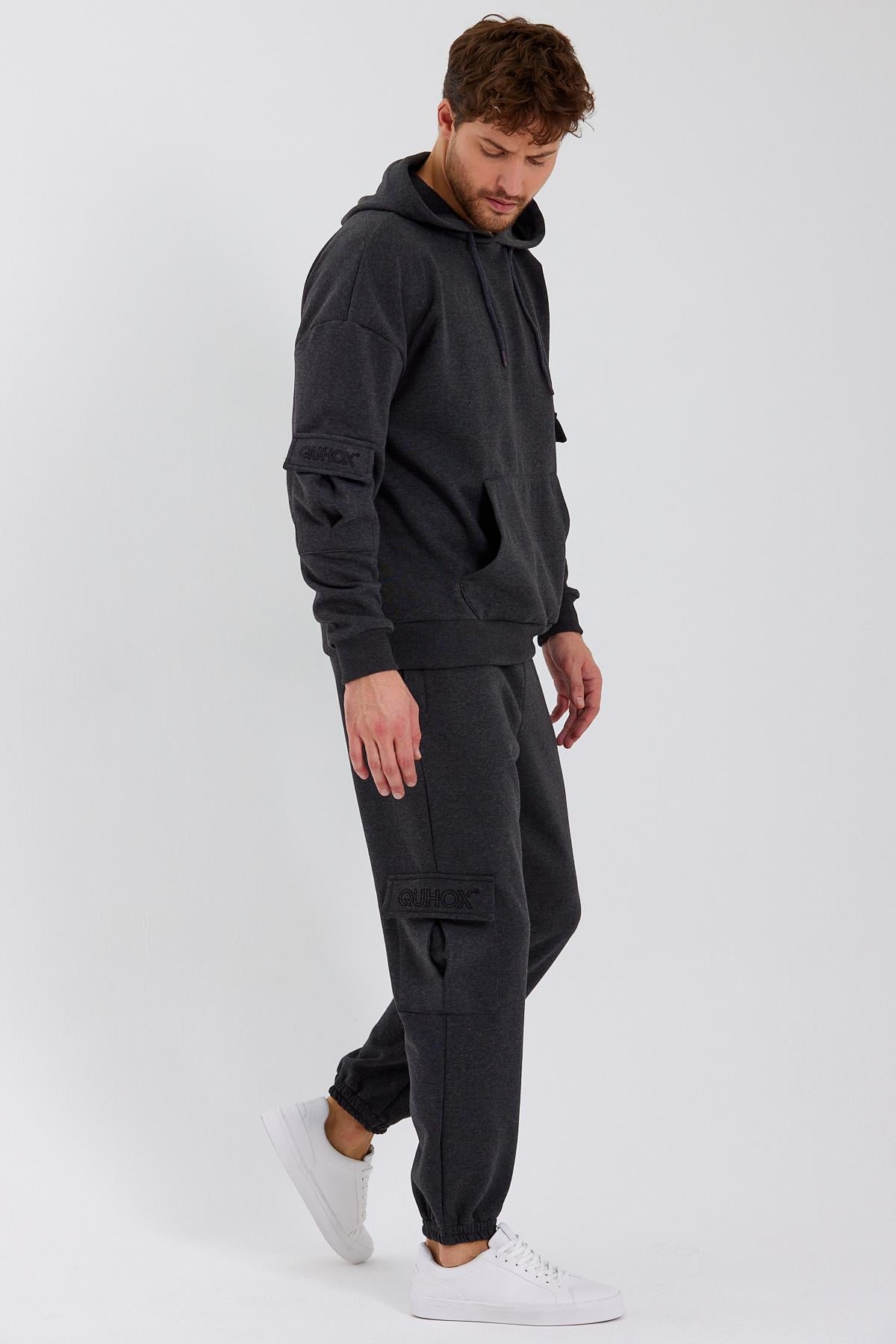 Erkek Kapüşonlu Kanguru Cepli Sweatshirt Antrasit