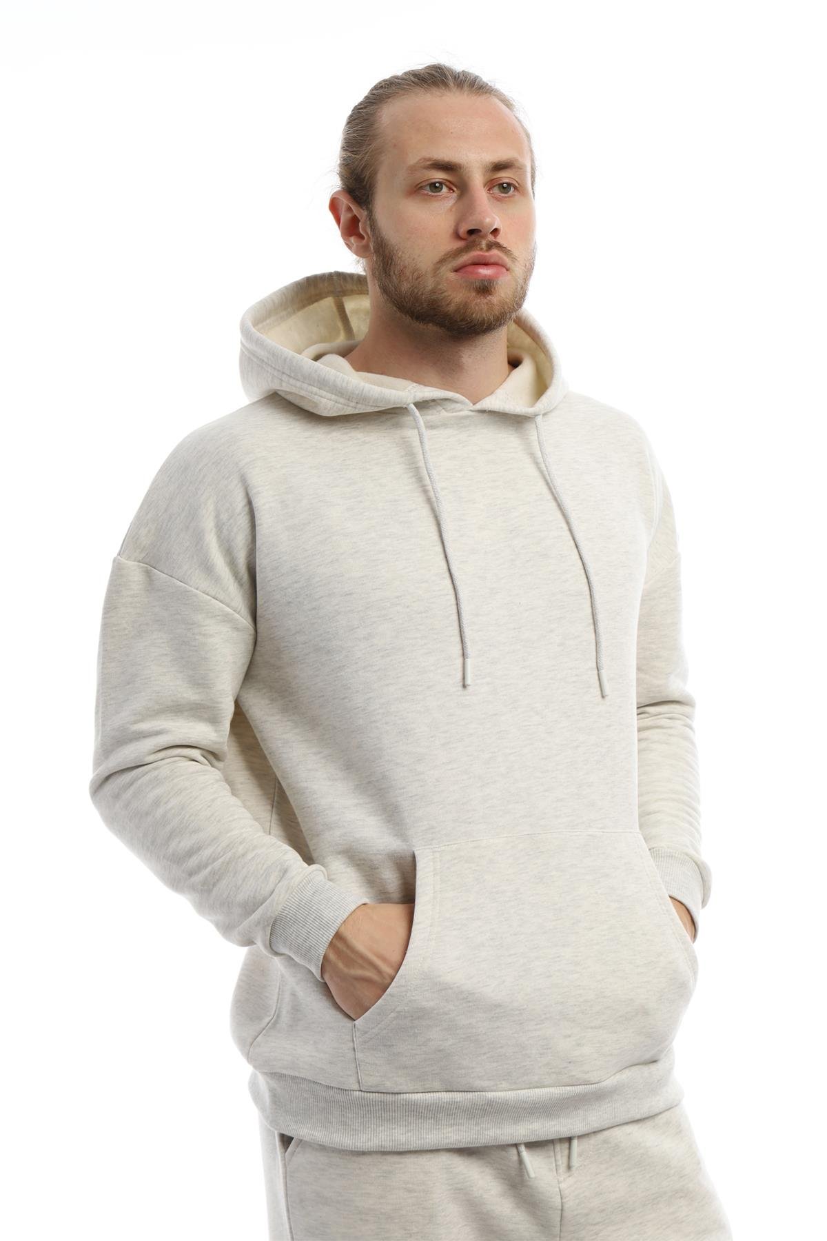 Erkek 3 İplik Pamuklu İçi Polarlı Oversize Kapüşonlu Kanguru Cepli Kar Melanj Sweatshirt Erkek 3 İplik Pamuklu İçi Polarlı Oversize Kapüşonlu Kanguru Cepli Kar Melanj Sweatshirt