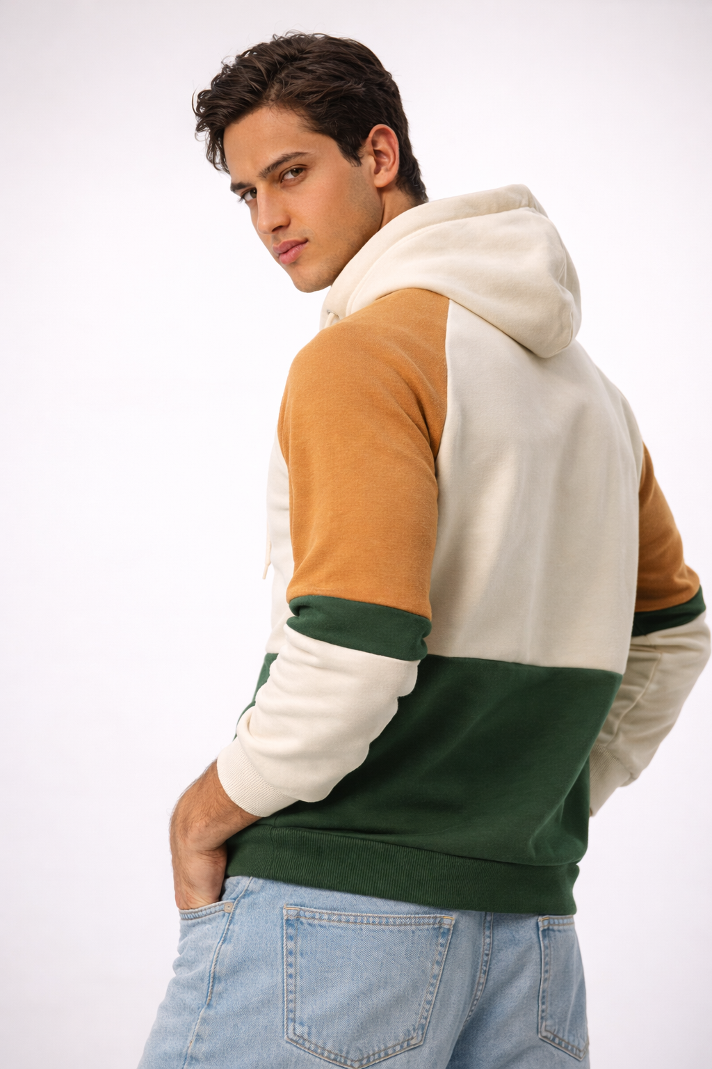 Erkek Kapüşonlu Renk Bloklu Baskılı Sweatshirt – Pamuklu Oversize Hoodie